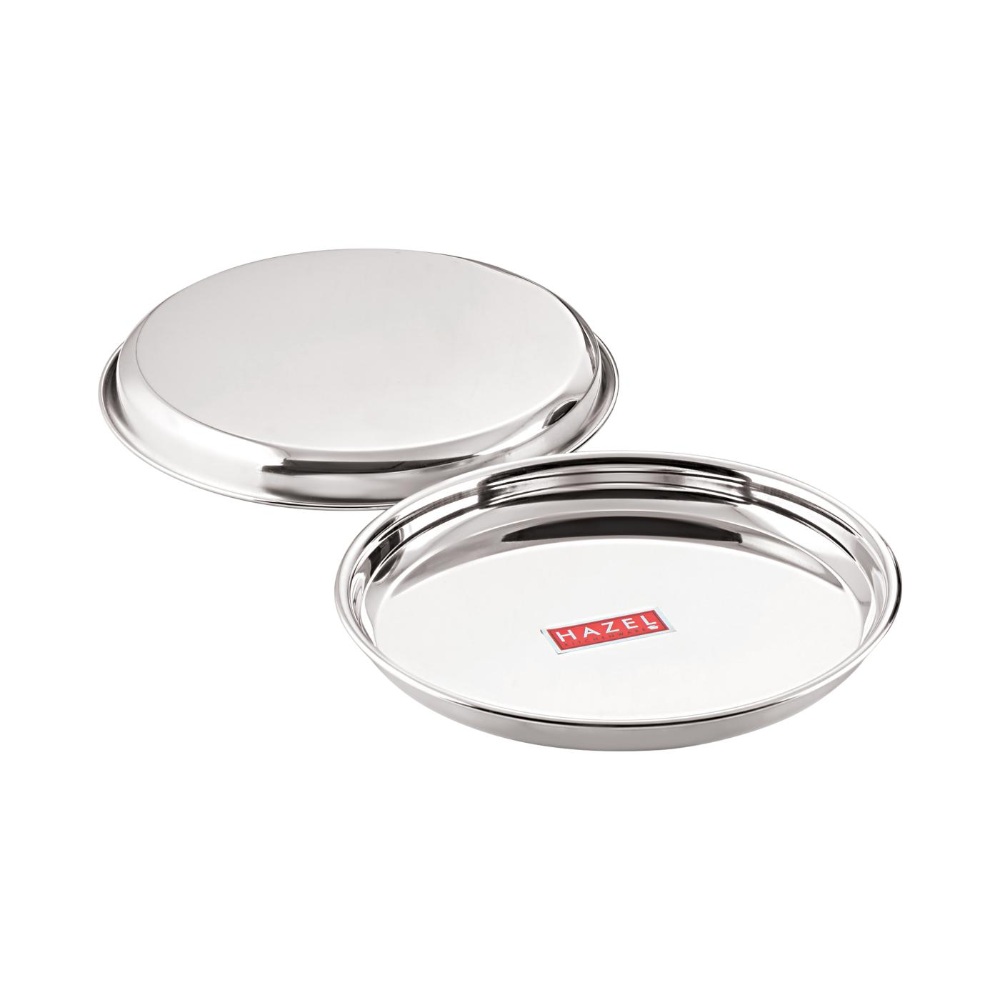 HAZEL Stainless Steel Dinner Lunch Plate Bhojan Thali, Dia 26.5 cm, Small, 2 pcs Set