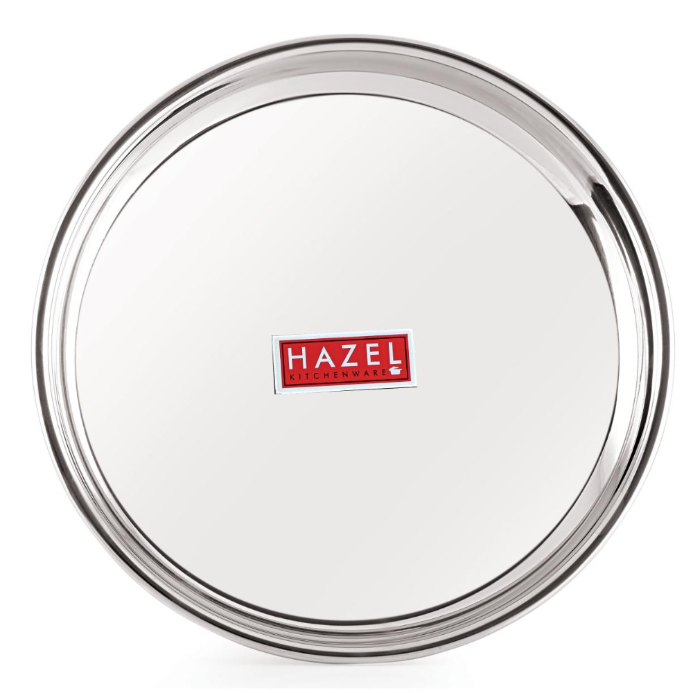 HAZEL Stainless Steel Dinner Lunch Plate Bhojan Thali, Dia 29 cm, Medium, 2 pcs Set