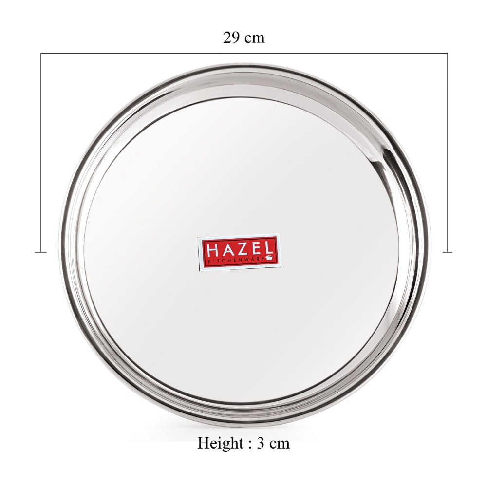 HAZEL Stainless Steel Dinner Lunch Plate Bhojan Thali, Dia 29 cm, Medium, 6 pcs Set