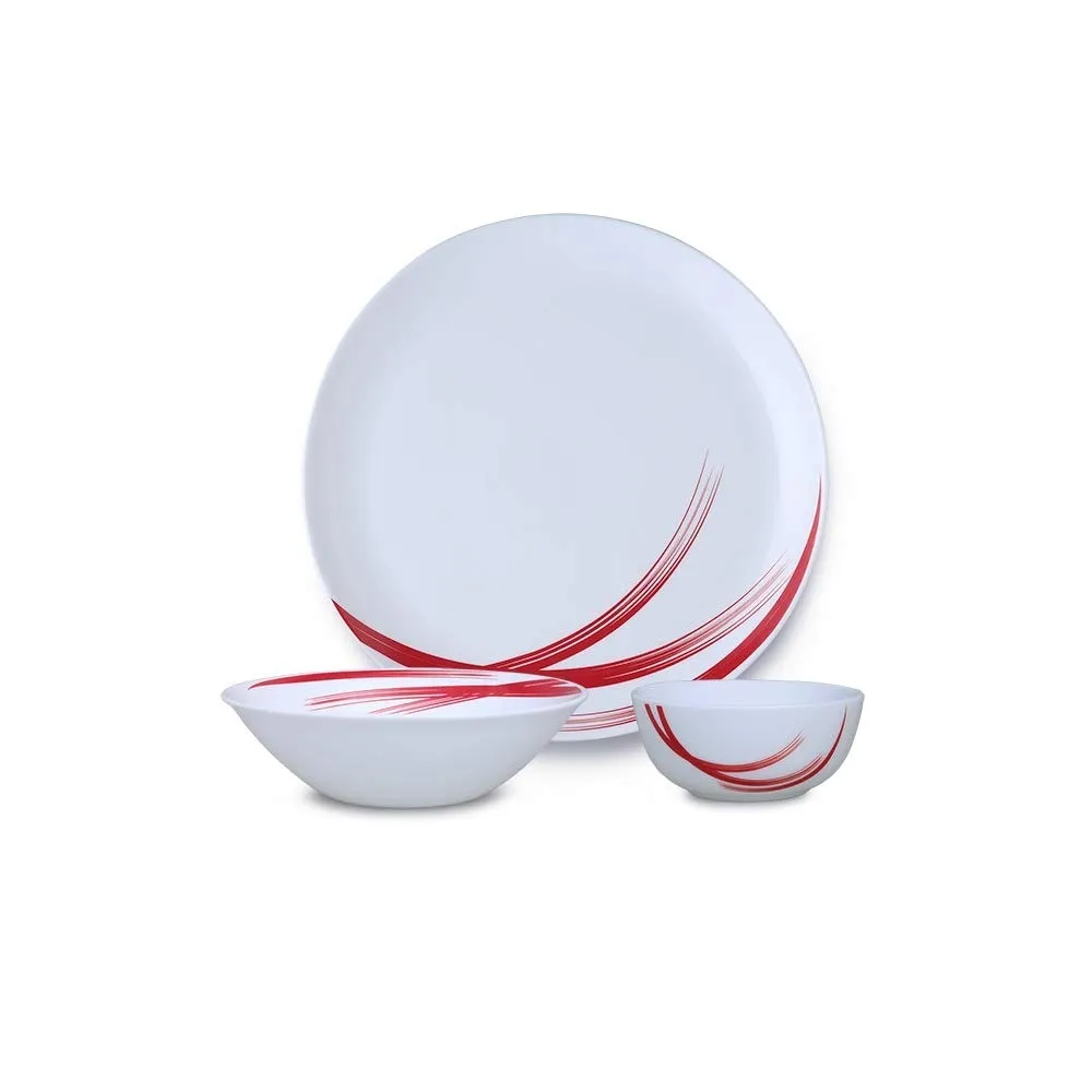 Larah by Borosil - Moon Series, Red Stella 10 Pieces Opalware Dinner Set, White