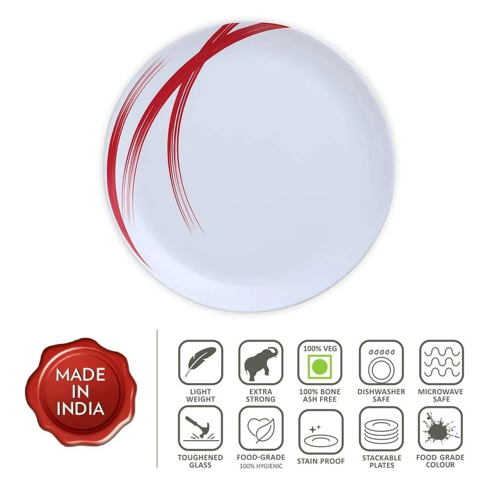 Larah by Borosil - Moon Series, Red Stella 10 Pieces Opalware Dinner Set, White