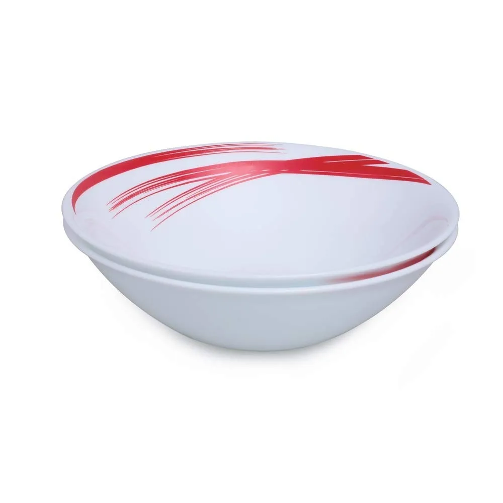 Larah by Borosil - Moon Series, Red Stella 10 Pieces Opalware Dinner Set, White