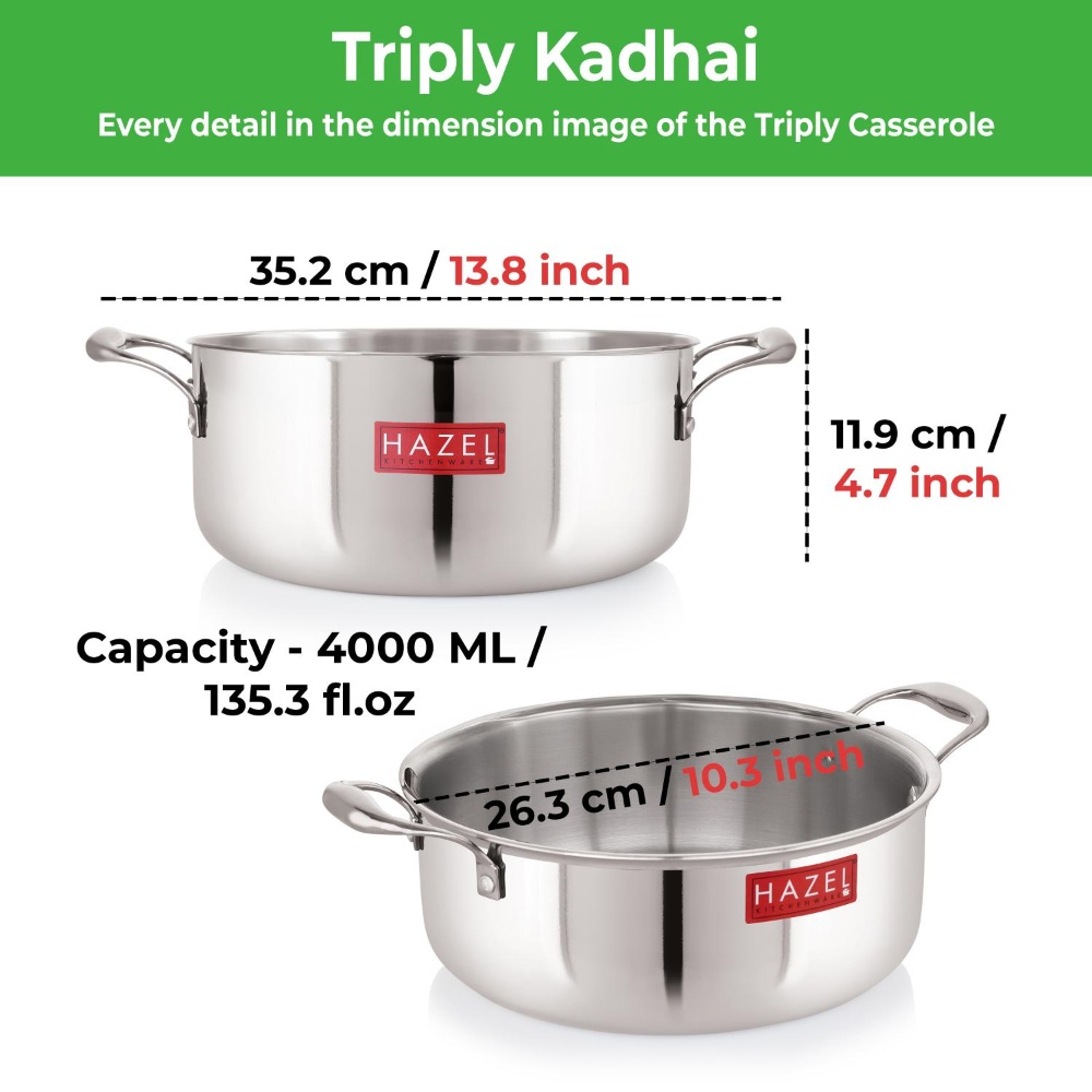HAZEL Triply Stainless Steel Induction Bottom Stok pot Cookpot Tope with Handle, 4 Litre, 26.3 cm