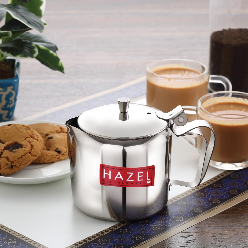 HAZEL Stainless Steel Tea Serving Pot with Handle & Lid | Strong and Sturdy, Spill Proof Pouring, 400 ML