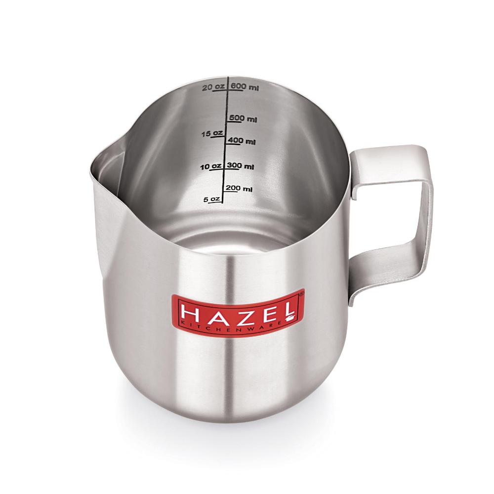 HAZEL Stainless Steel Tea Coffee Milk Frothing Pitcher Serving Pot with Handle Spill Proof Pouring, 600 ML