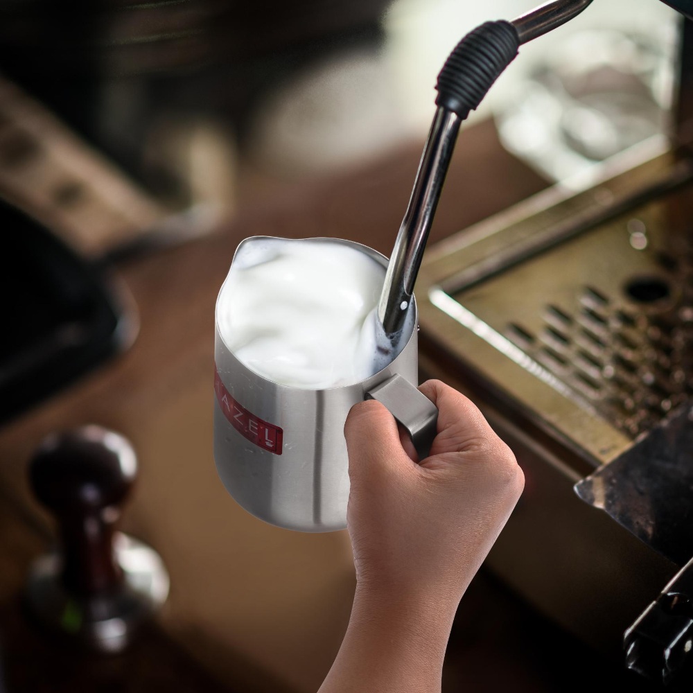 HAZEL Stainless Steel Tea Coffee Milk Frothing Pitcher Serving Pot with Handle Spill Proof Pouring, 600 ML