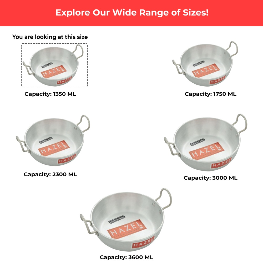 HAZEL Aluminium Induction Kadai/Wok (Kadhai, Chatti) 1350 ml with Lid, 19 cm | Fast Heating Cookware for All Stovetops
