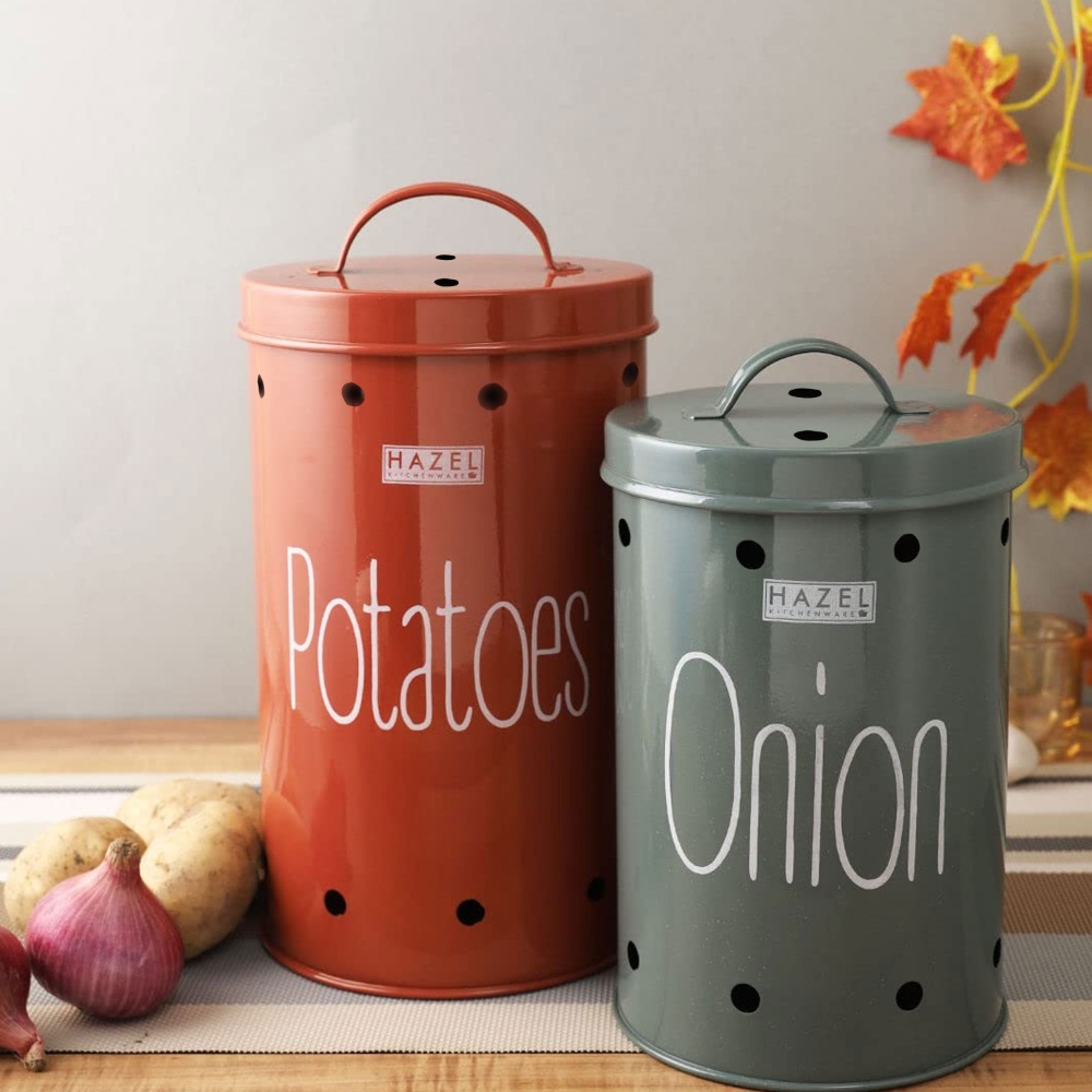 HAZEL Onion Potato Storage Container For Kitchen | Container For Kitchen Storage Set | Food Grade Storage Container with Lid, Potato & Onion Container, Set of 2