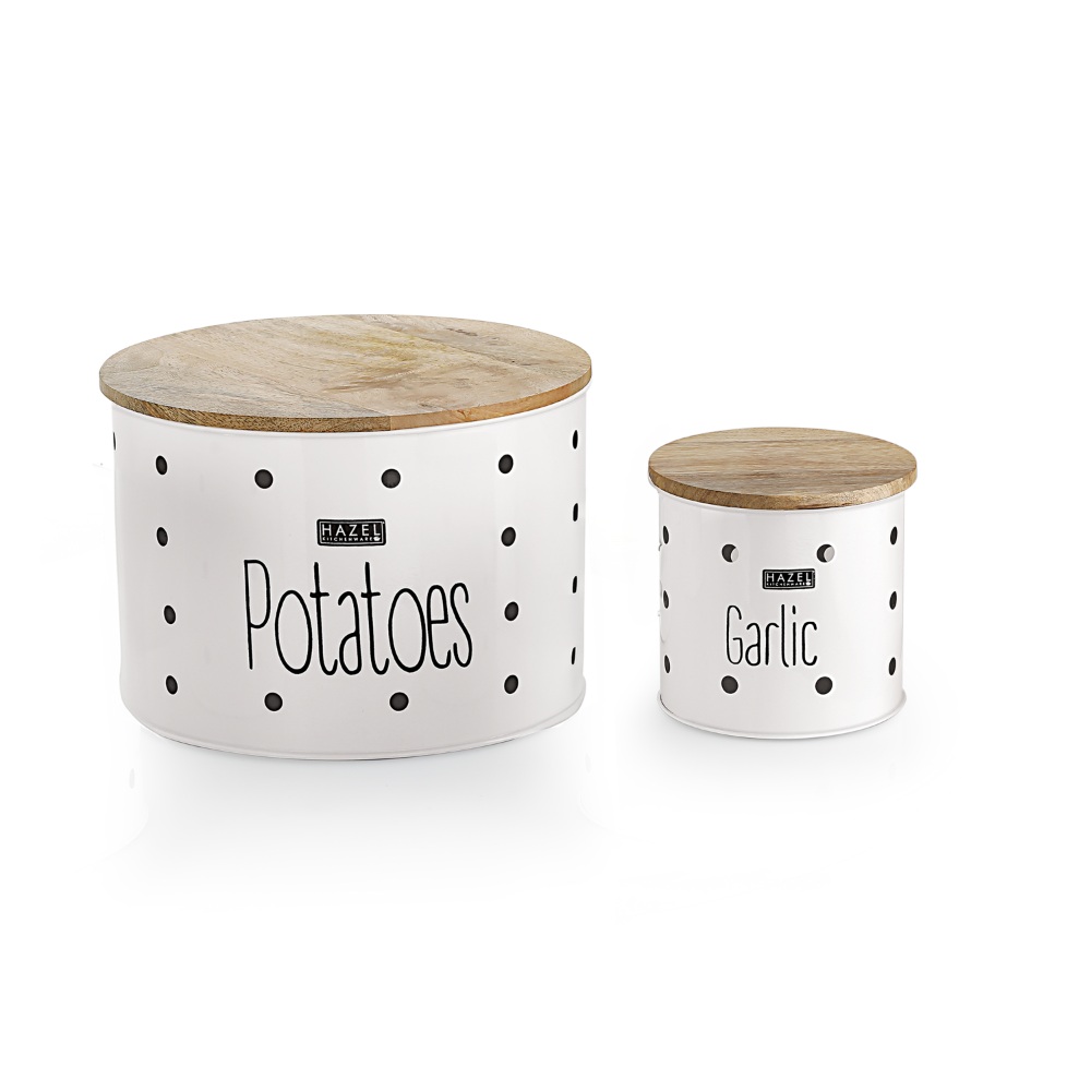 HAZEL Garlic & Potato Storage Containers | Potato Garlic Containers for Storage, Set of 2, White