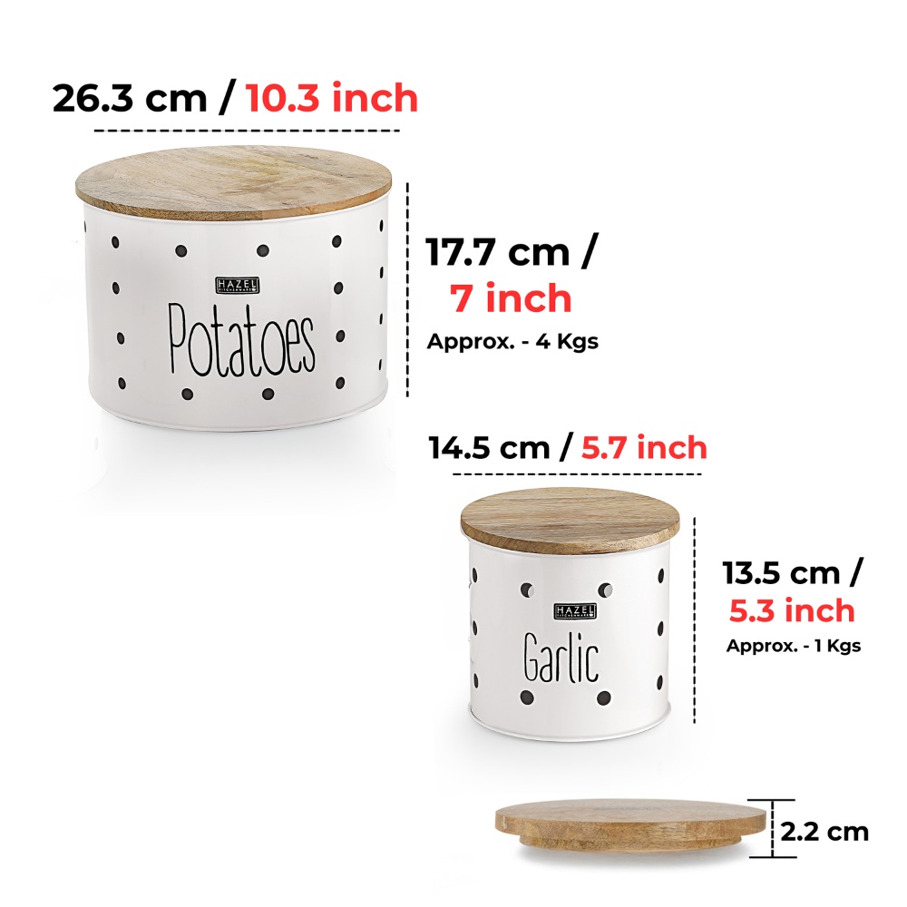 HAZEL Garlic & Potato Storage Containers | Potato Garlic Containers for Storage, Set of 2, White