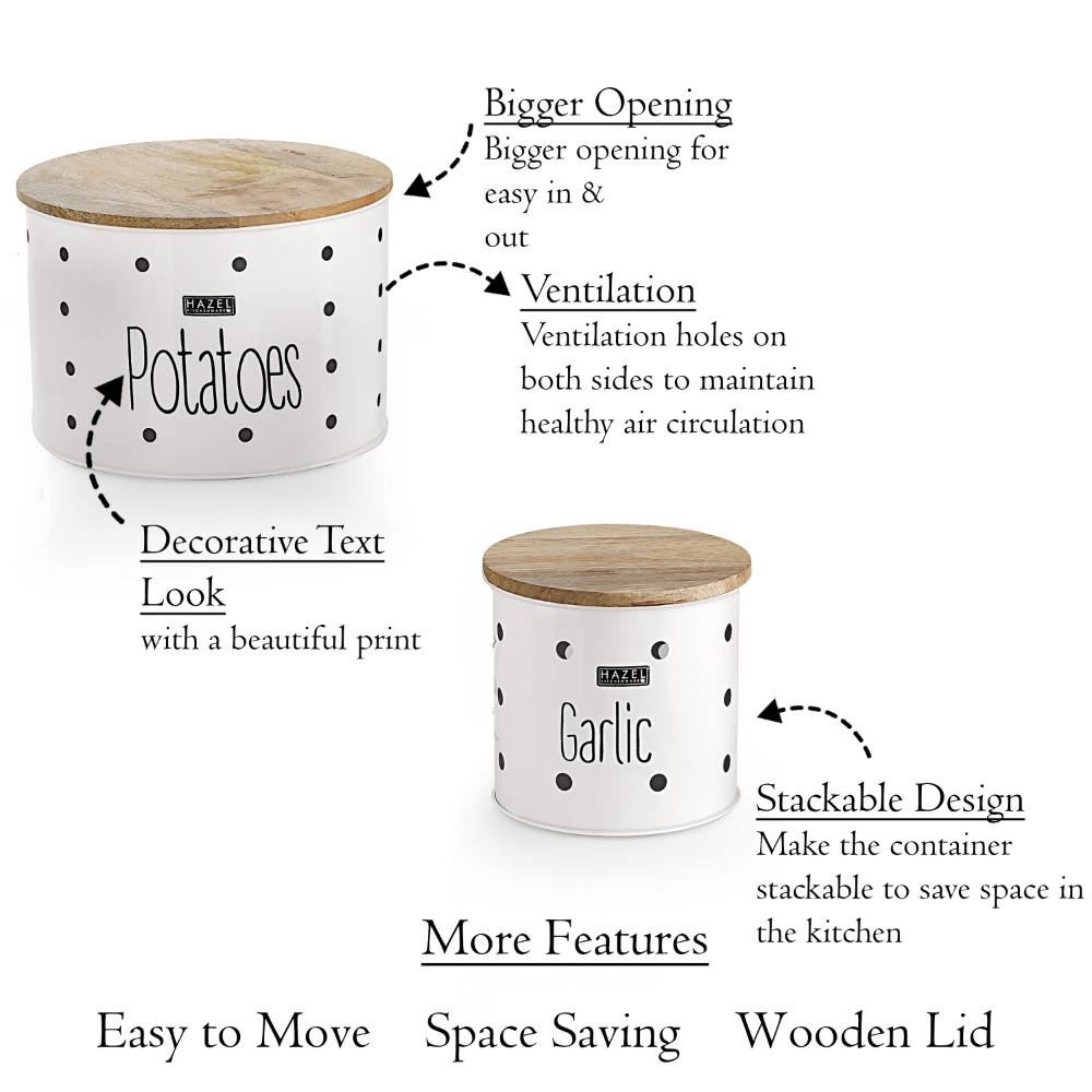 HAZEL Garlic & Potato Storage Containers | Potato Garlic Containers for Storage, Set of 2, White