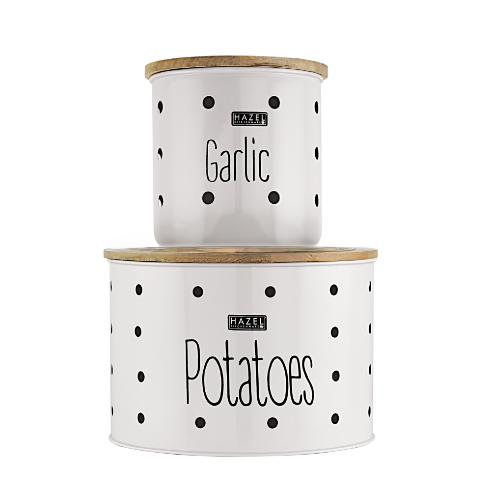 HAZEL Garlic & Potato Storage Containers | Potato Garlic Containers for Storage, Set of 2, White