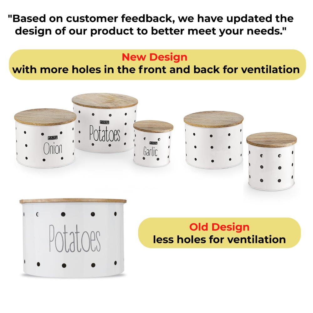 HAZEL Garlic & Potato Storage Containers | Potato Garlic Containers for Storage, Set of 2, White