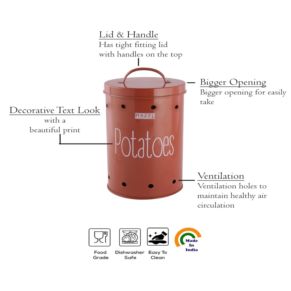 HAZEL Potato Storage Container For Kitchen | Container For Kitchen Storage | Food Grade Storage Container with Lid, 2.2 kg to 3 kg, Red