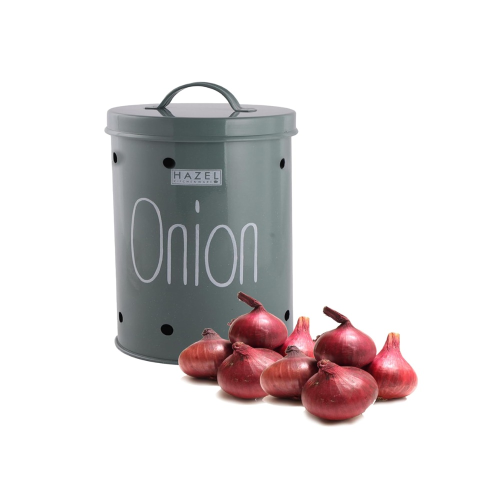 HAZEL Onion Storage Container For Kitchen | Container For Kitchen Storage | Food Grade Storage Container with Lid, 1.250 to 1.750 KG, Olive Green