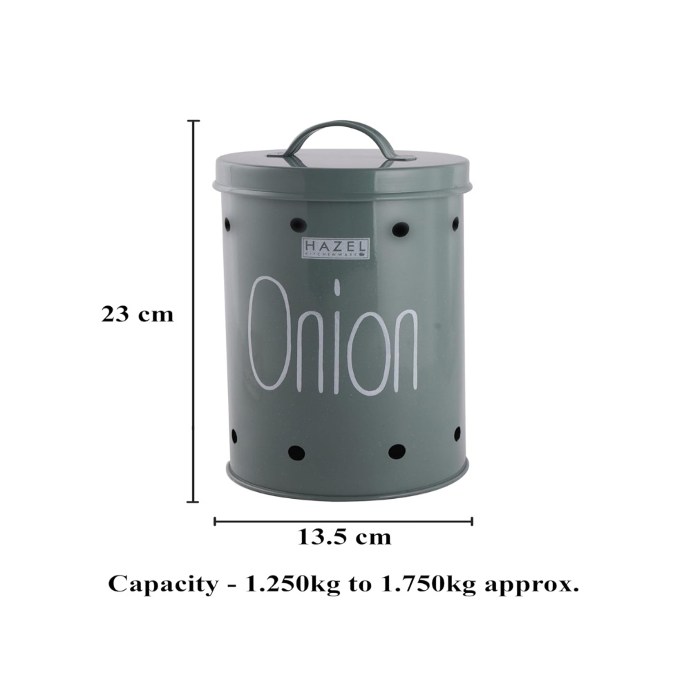 HAZEL Onion Storage Container For Kitchen | Container For Kitchen Storage | Food Grade Storage Container with Lid, 1.250 to 1.750 KG, Olive Green
