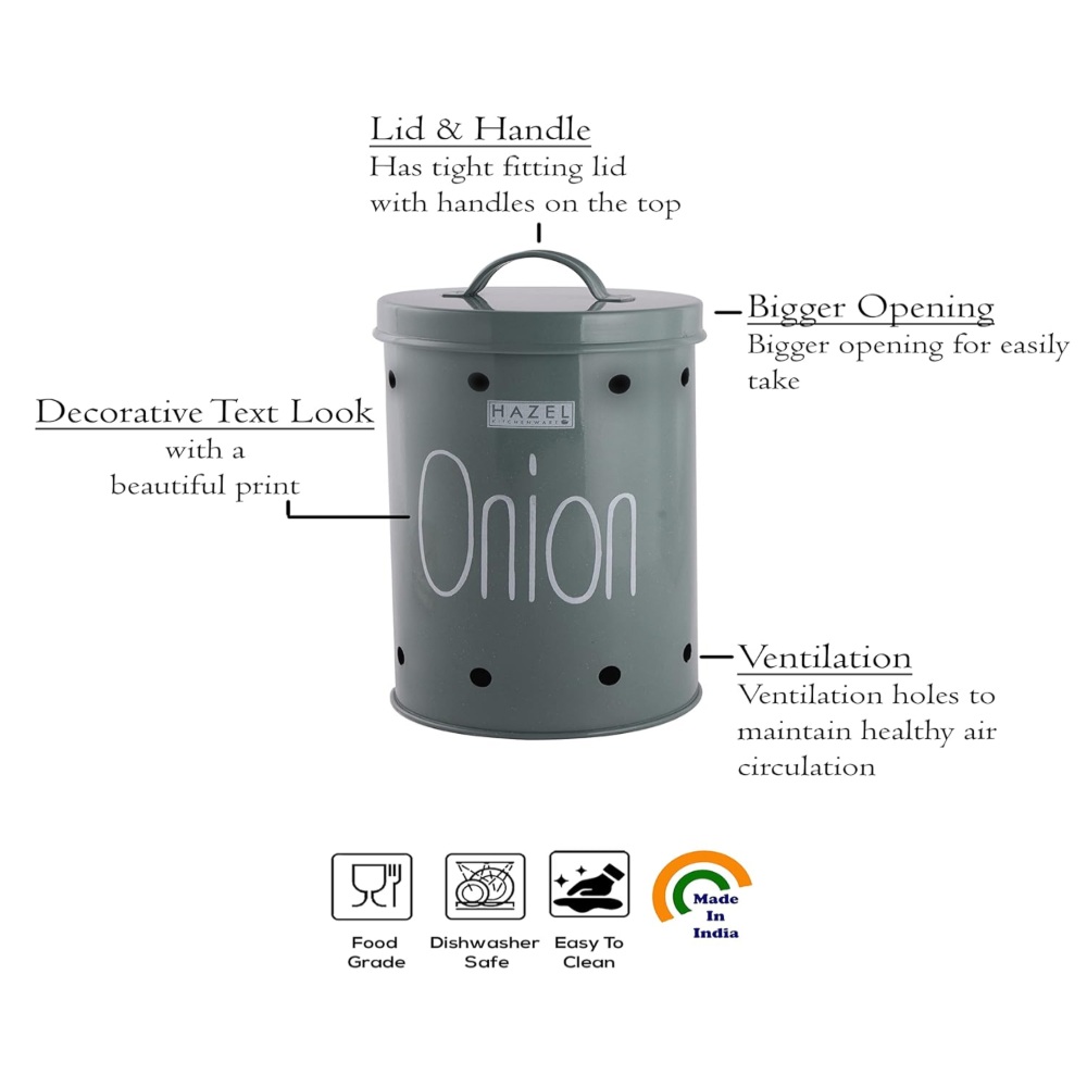 HAZEL Onion Storage Container For Kitchen | Container For Kitchen Storage | Food Grade Storage Container with Lid, 1.250 to 1.750 KG, Olive Green