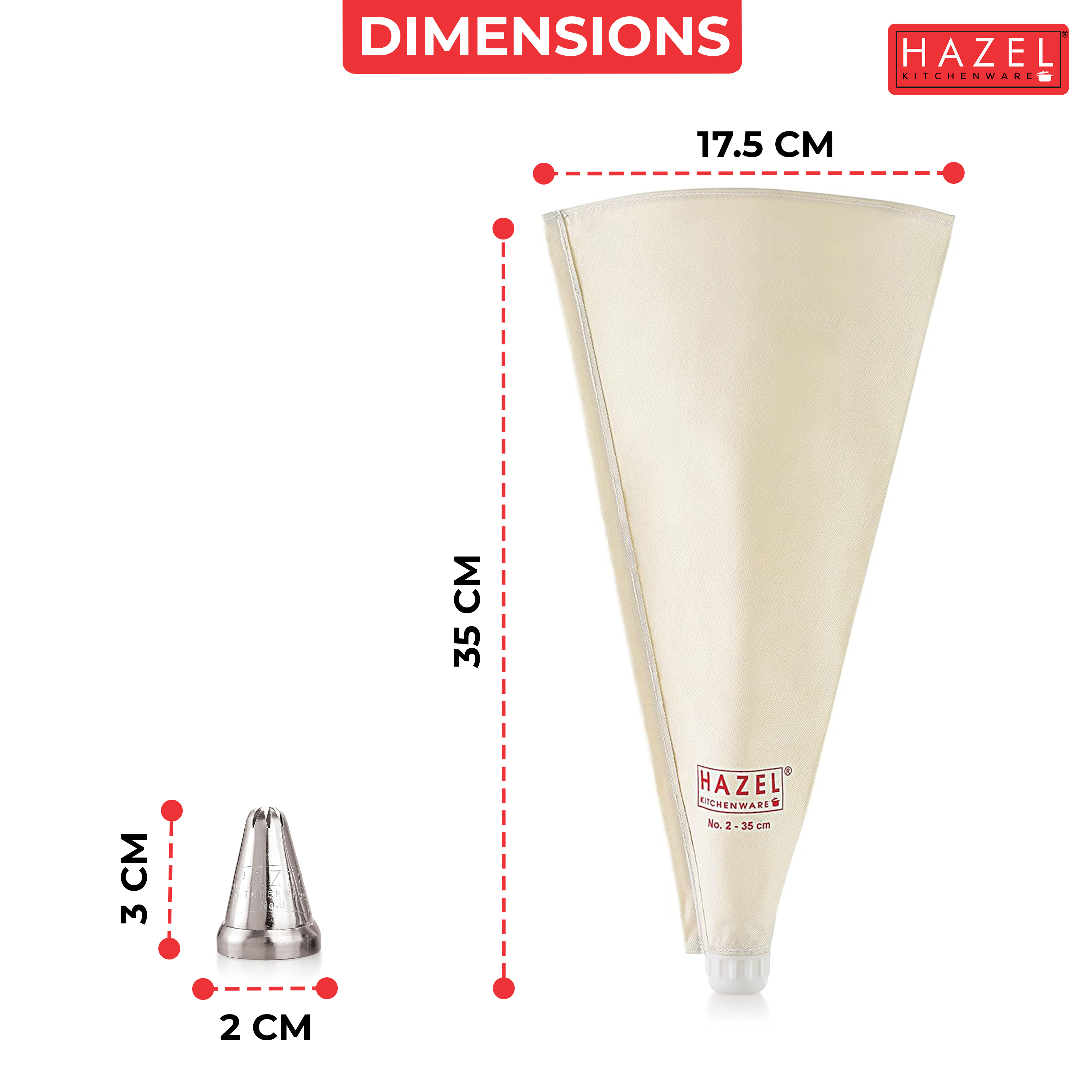 HAZEL Cake Decorating Nozzle & Reusable Piping Bag 35 Cm | Star Nozzle for Icing, Pastry, Cupcakes, Cakes