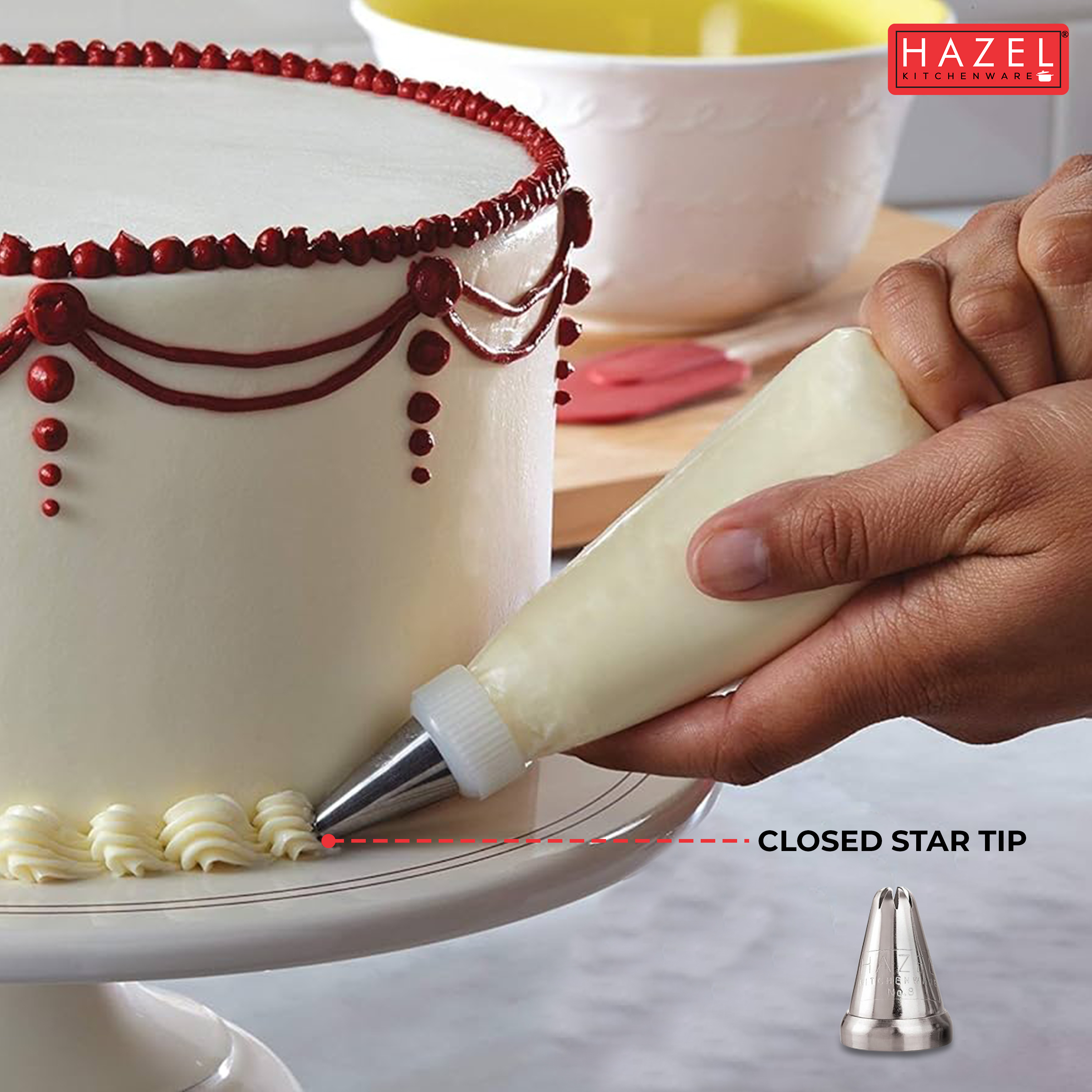 HAZEL Cake Decorating Nozzle & Reusable Piping Bag 35 Cm | Star Nozzle for Icing, Pastry, Cupcakes, Cakes