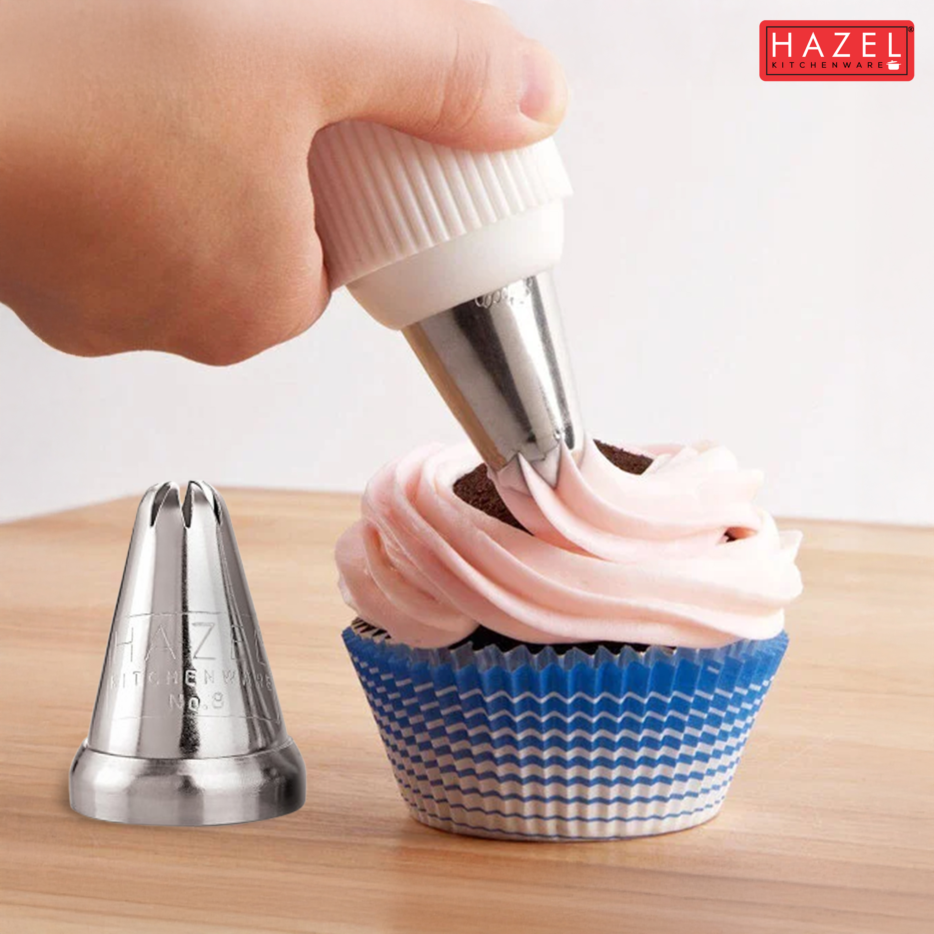 HAZEL Cake Decorating Nozzle & Reusable Piping Bag 35 Cm | Star Nozzle for Icing, Pastry, Cupcakes, Cakes