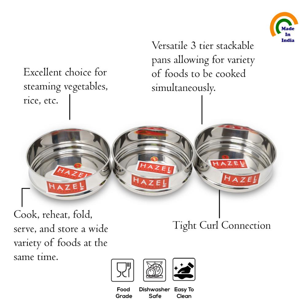 HAZEL Stainless Steel Cooker Dabba | Round Flat Dabba for Cooker set of 3