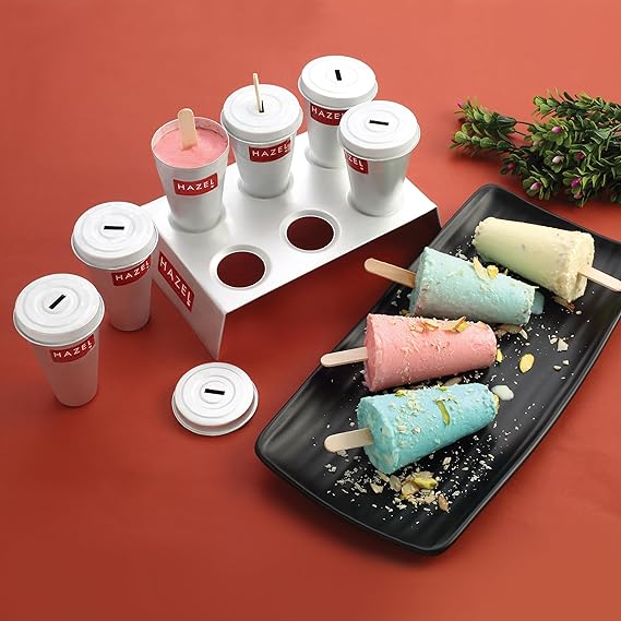 HAZEL Aluminium Kulfi Mould |Kulfi Moulds Set of 6 with Stand & 12 Ice Cream Sticks DIY Kit |Reusable Ice Cream Maker Popsicle Mould
