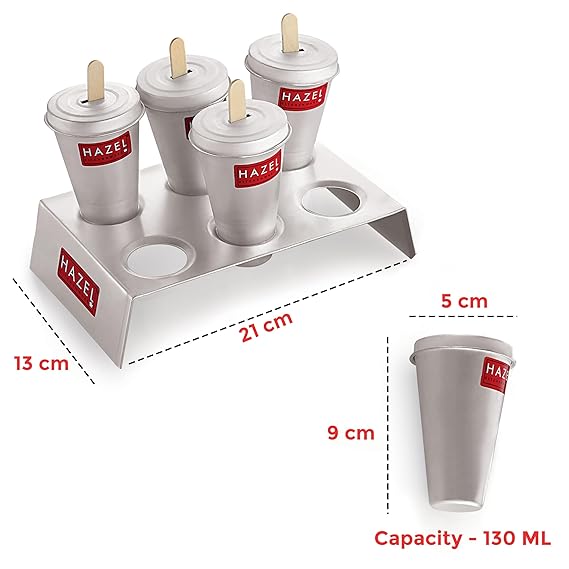 HAZEL Aluminium Kulfi Mould |Kulfi Moulds Set of 6 with Stand & 12 Ice Cream Sticks DIY Kit |Reusable Ice Cream Maker Popsicle Mould