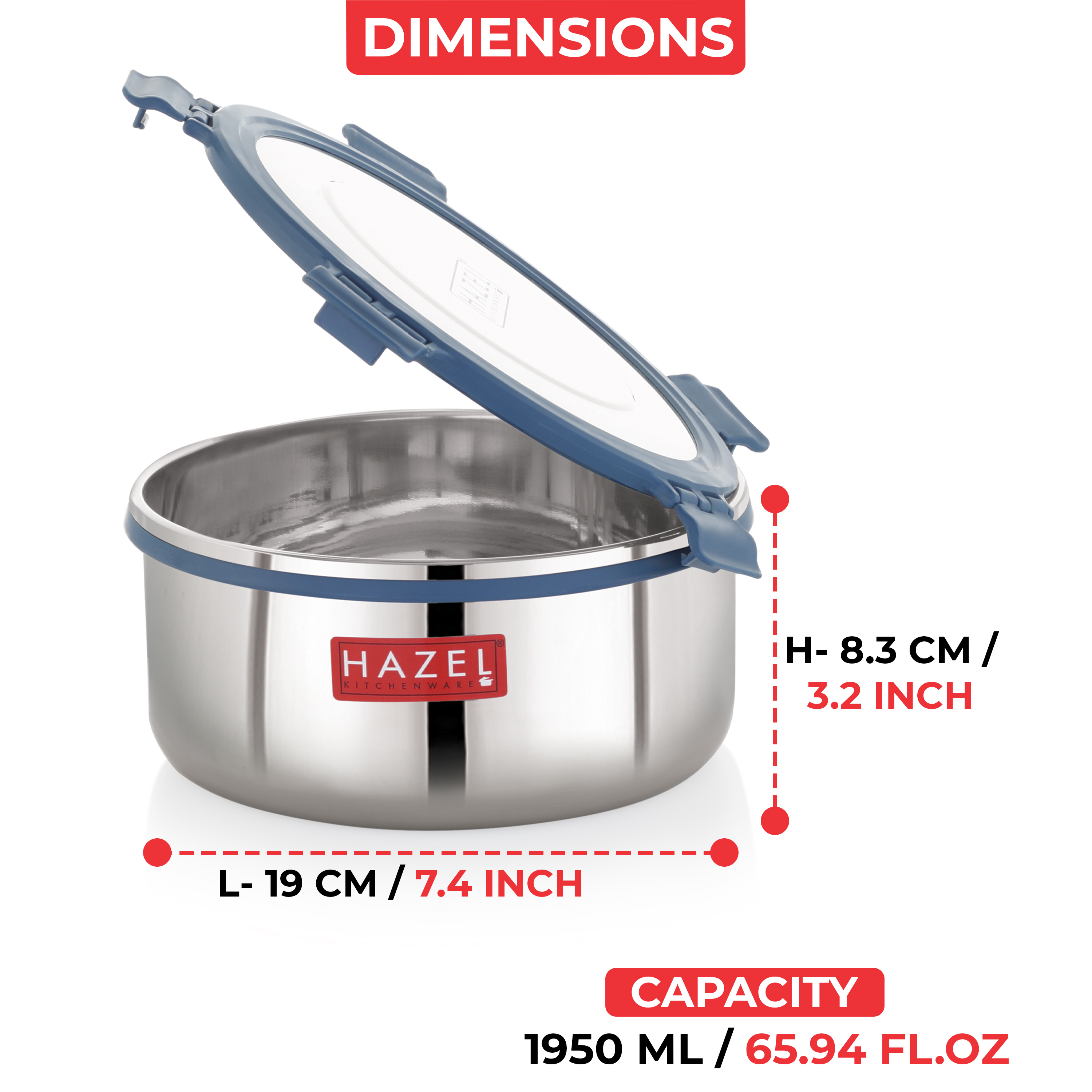 HAZEL Hercules Stainless Steel Kachori Ladoo Snack Storage Container, 1950 Ml, Airtight Dabba, Silver