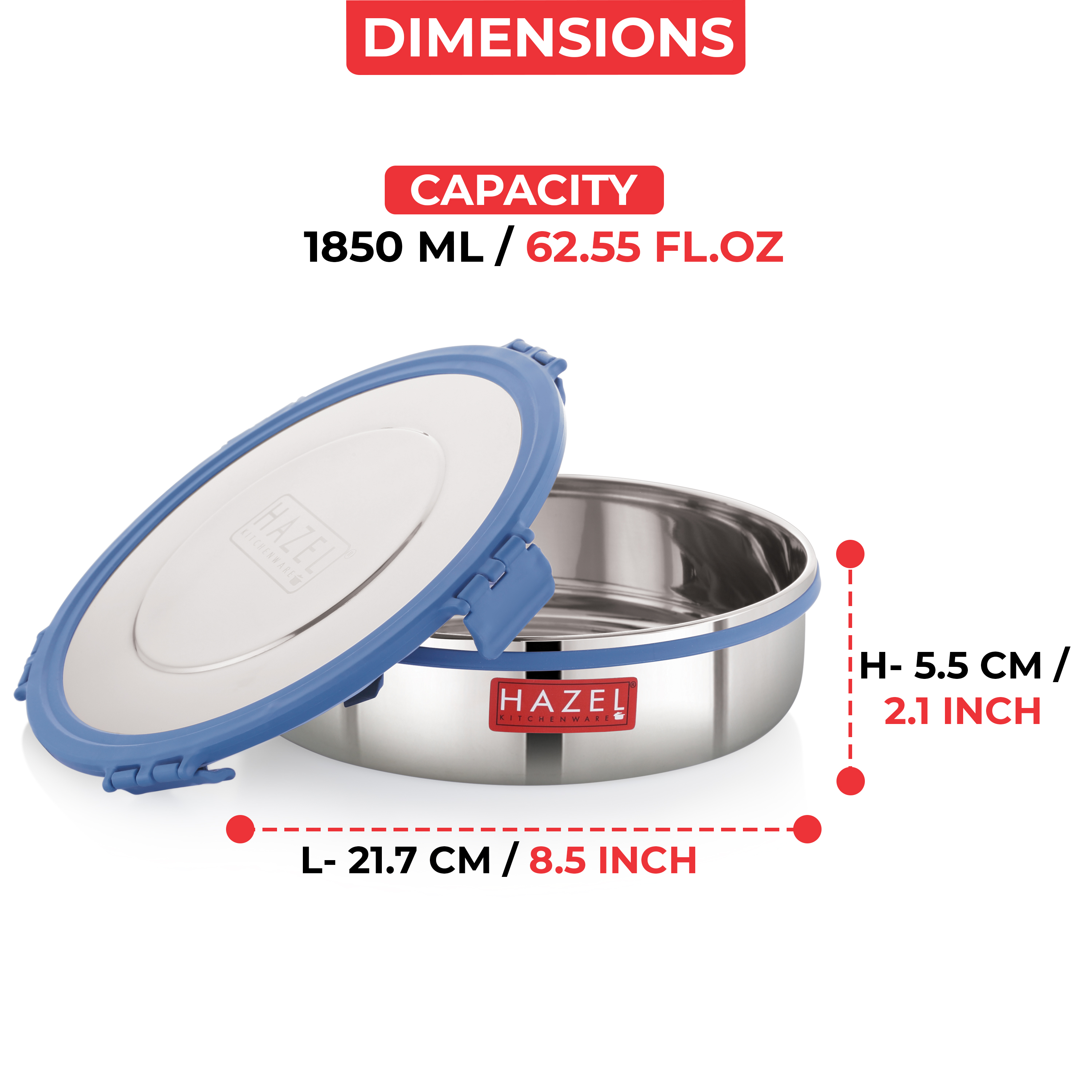 HAZEL Hercules Stainless Steel Flat Khakra & Papad Storage Container, 1850 Ml, Airtight Dabba, Silver