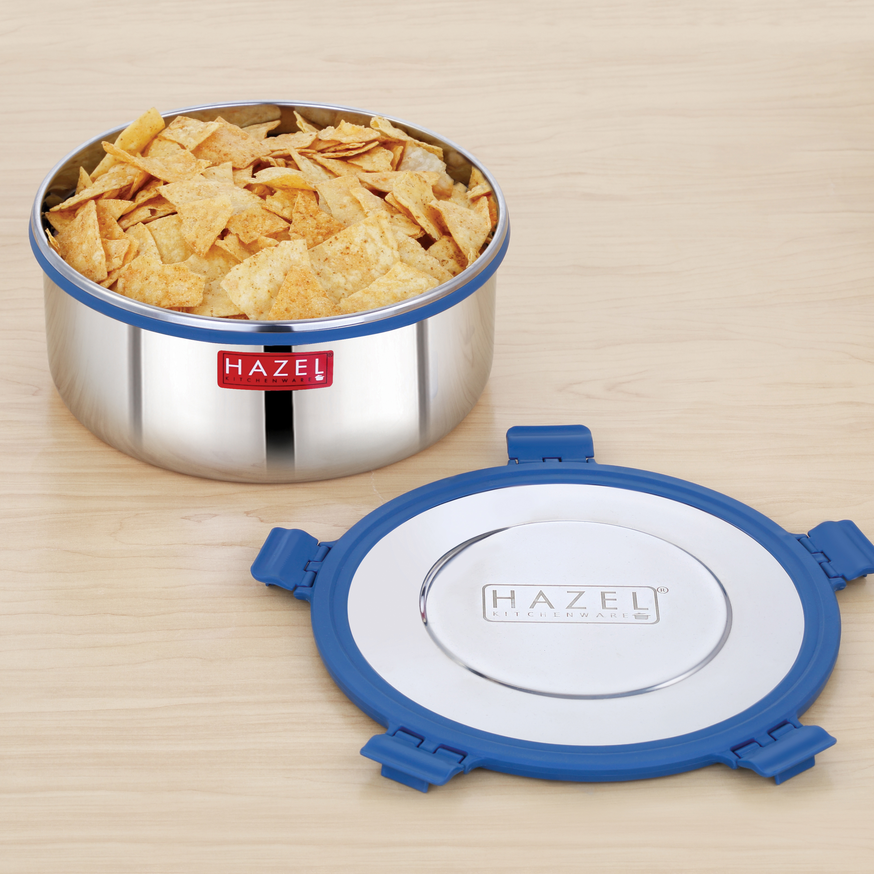 HAZEL Hercules Stainless Steel Wafer & Chips Snack Storage Container, 3000 Ml, Airtight Dabba, Silver