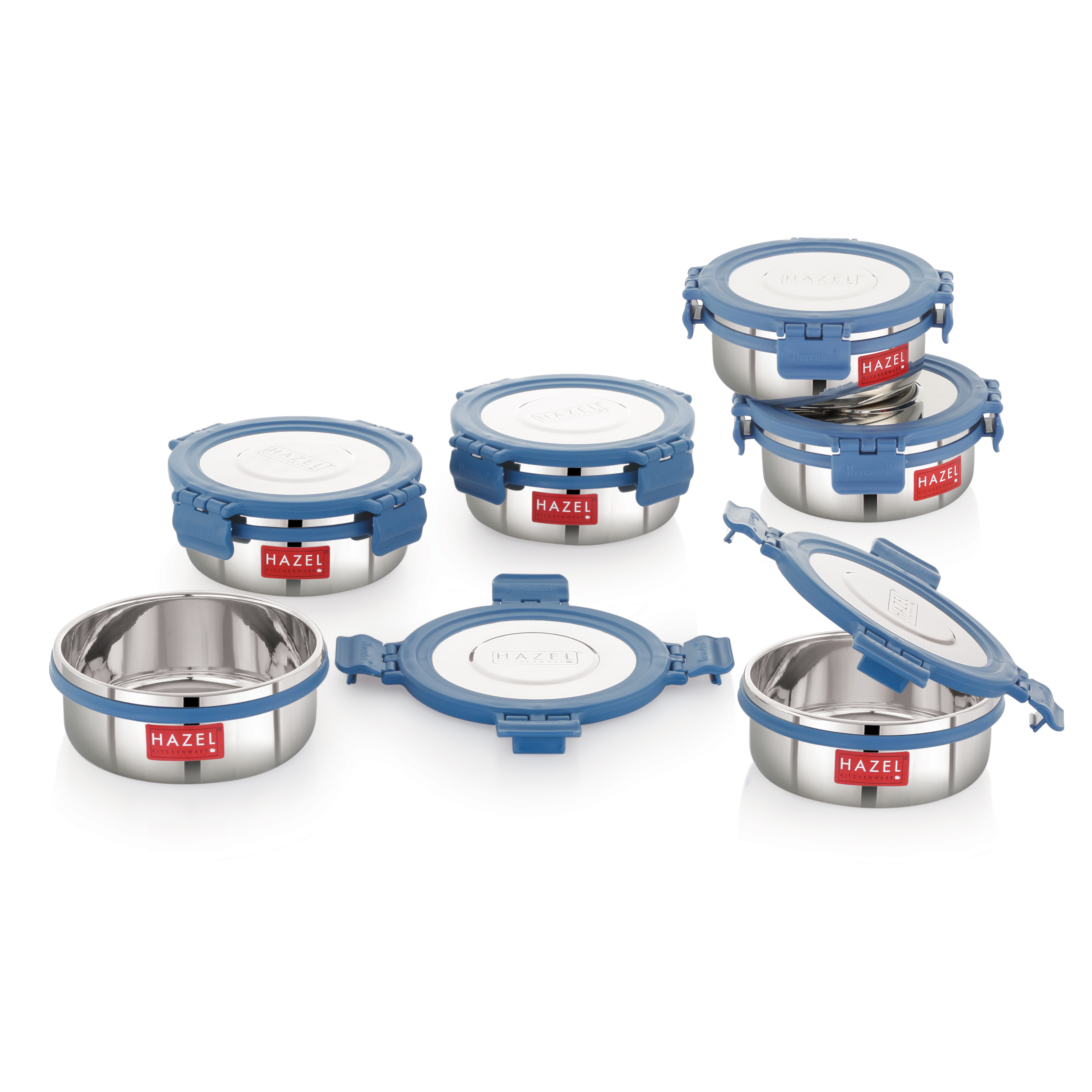 HAZEL Stainless Steel Storage Containers for Kitchen, Air Tight & Leak Proof, 360 Ml, Tiffin Box Set of 6