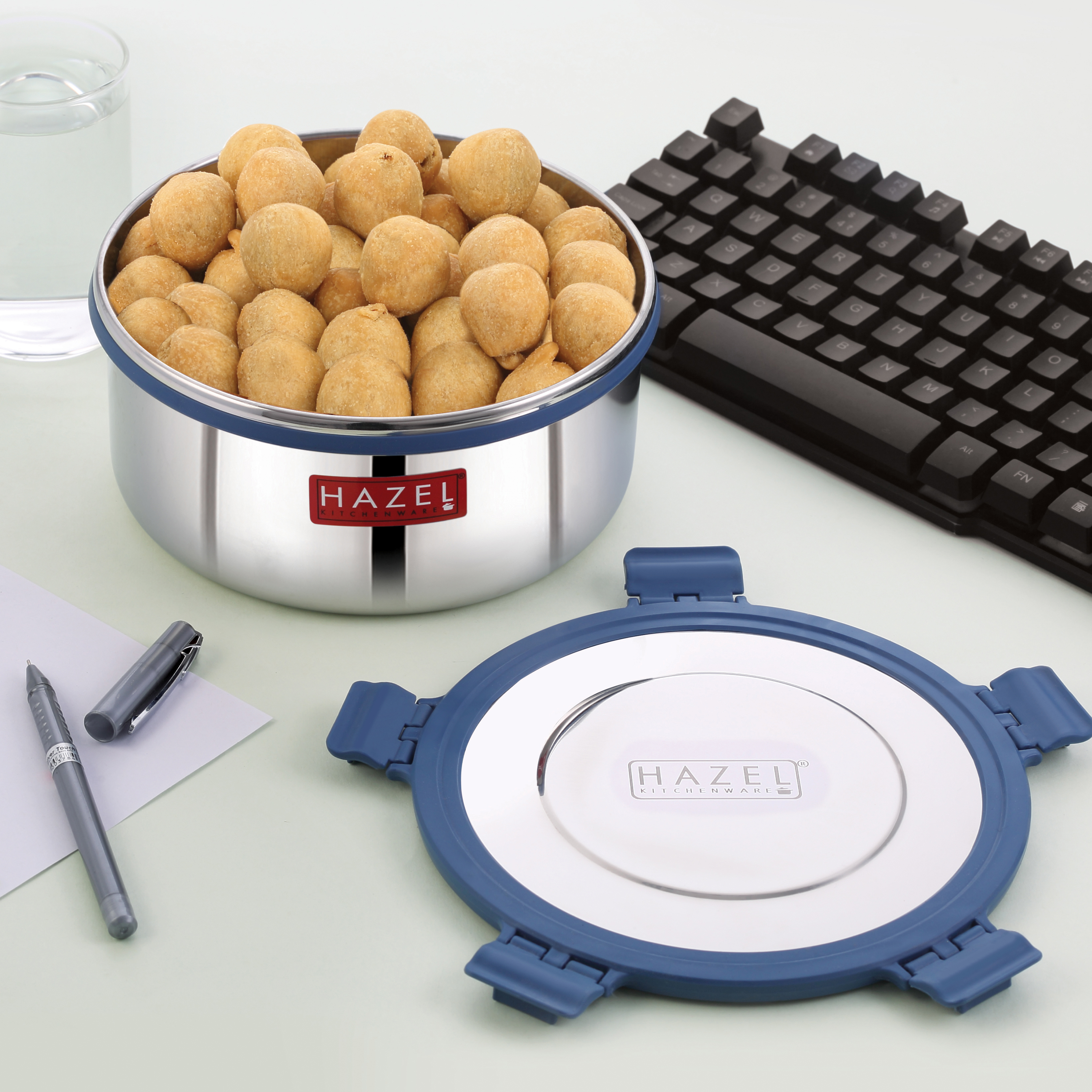 HAZEL Hercules Stainless Steel Kachori Ladoo Snack Storage Container, 1950 Ml, Airtight Dabba, Silver