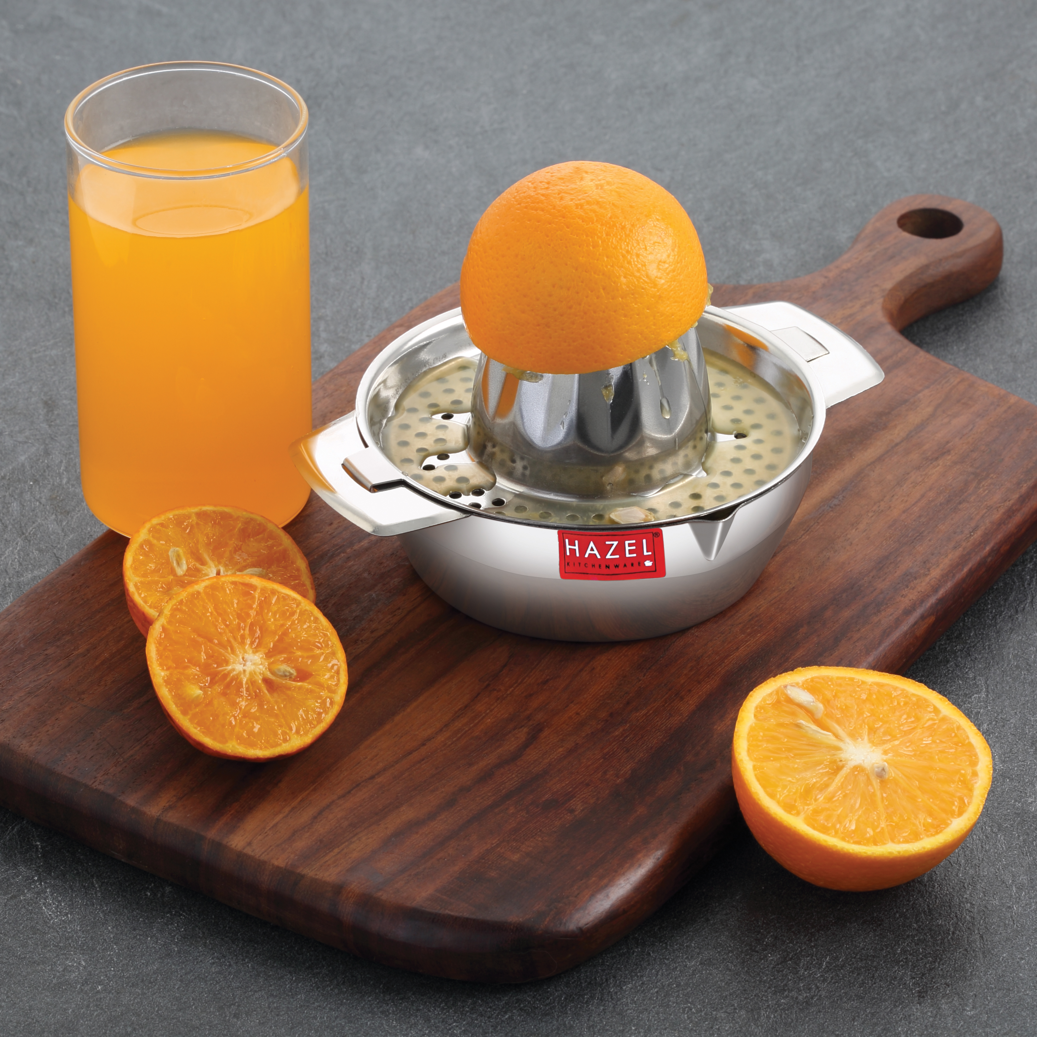 HAZEL Stainless Steel Hand Press Juicer - Manual Citrus Juicer Machine with Jali & Round Bowl