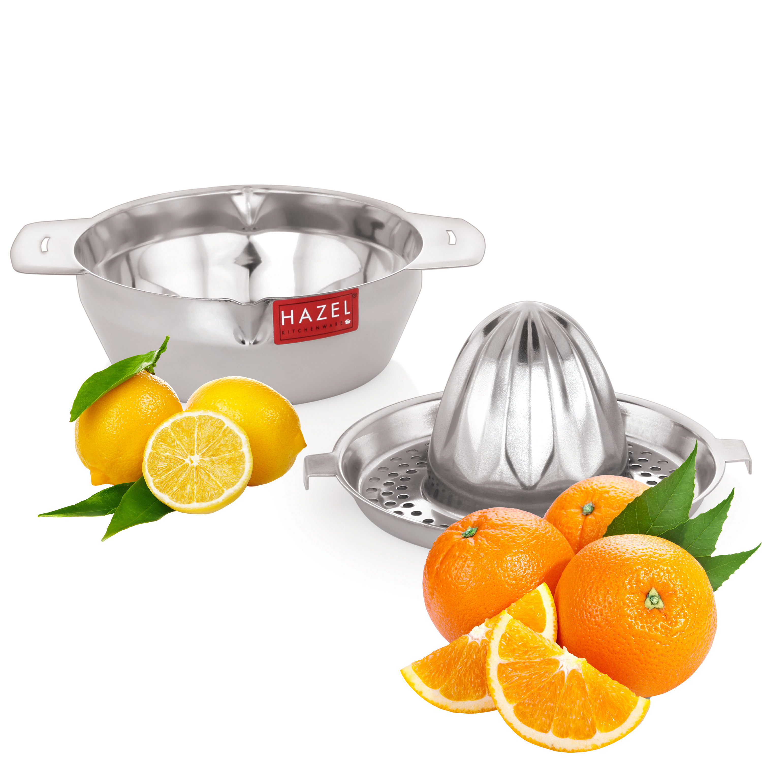 HAZEL Stainless Steel Hand Press Juicer - Manual Citrus Juicer Machine with Jali & Round Bowl