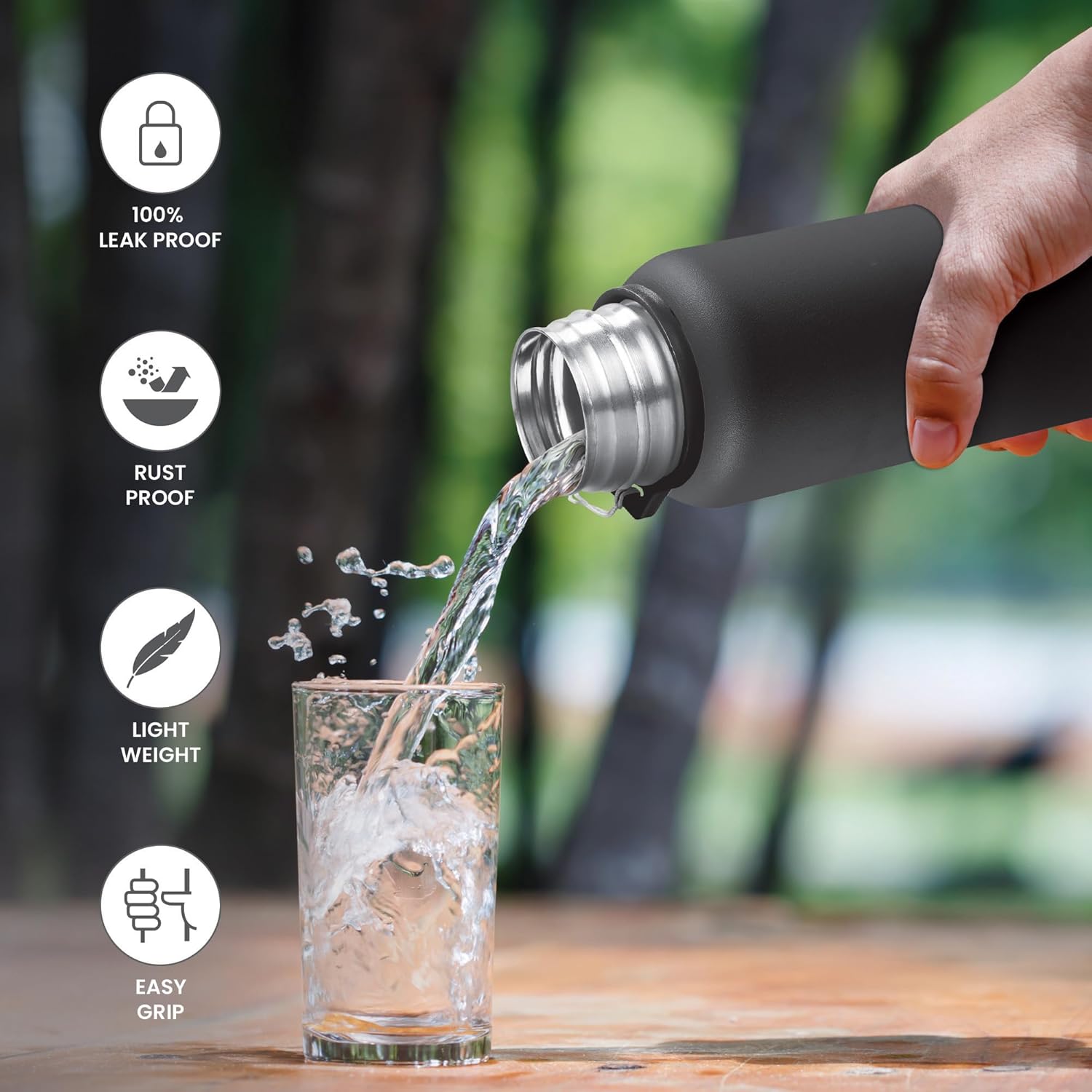 MILTON Brim 750 Stainless Steel Single Walled Leak Proof Easy Grip Water Bottle, 690 ML, Black
