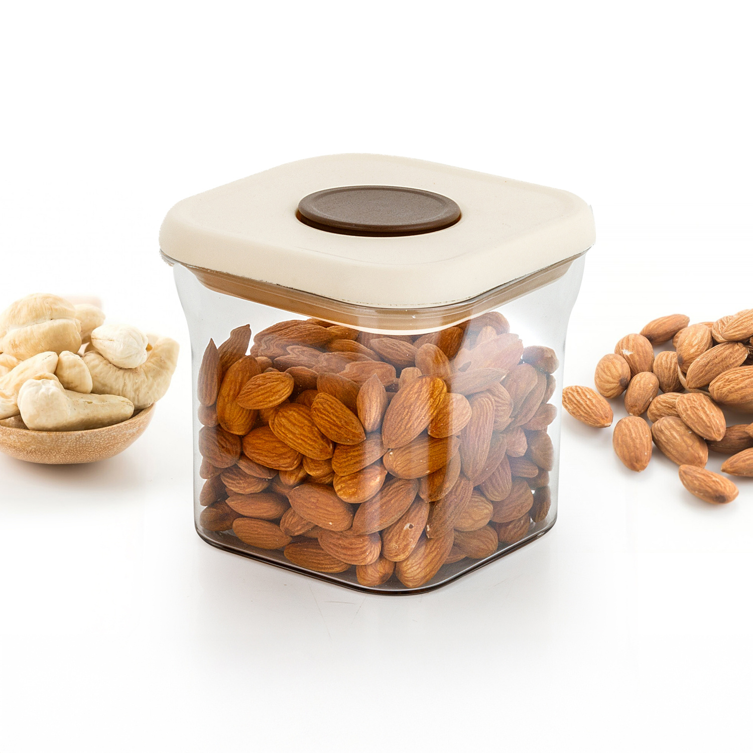 HAZEL Airtight Food Storage Containers with One-Touch Pop-Up Lid | Leakproof, Stackable Jar, 600 ML, Cream