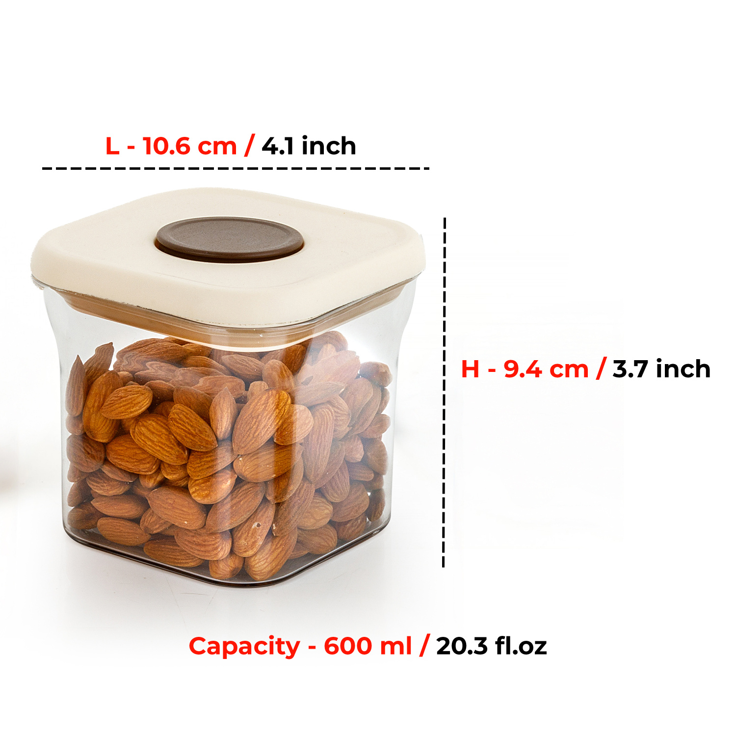 HAZEL Airtight Food Storage Containers with One-Touch Pop-Up Lid | Leakproof, Stackable Jar, 600 ML, Cream, Set of 2