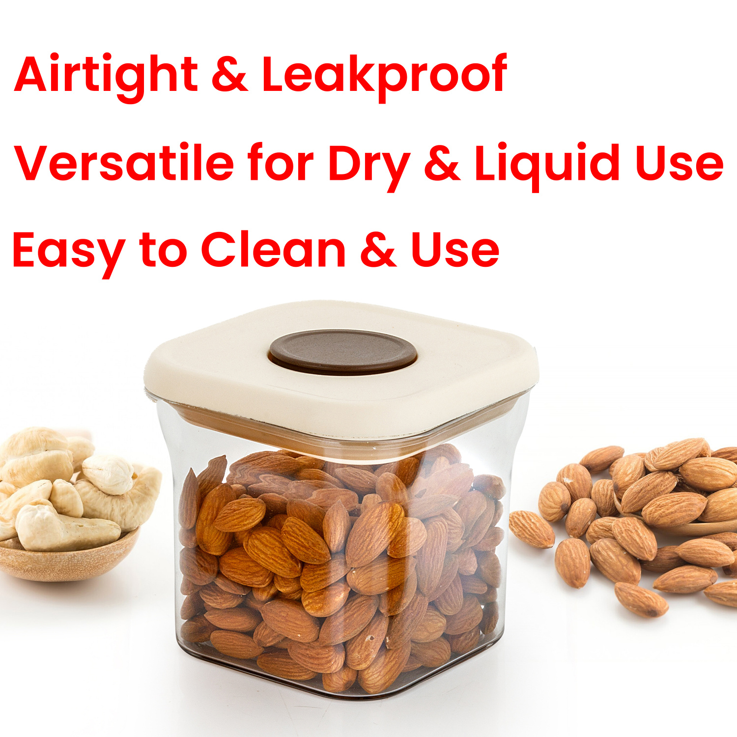 HAZEL Airtight Food Storage Containers with One-Touch Pop-Up Lid | Leakproof, Stackable Jar, 600 ML, Cream, Set of 2