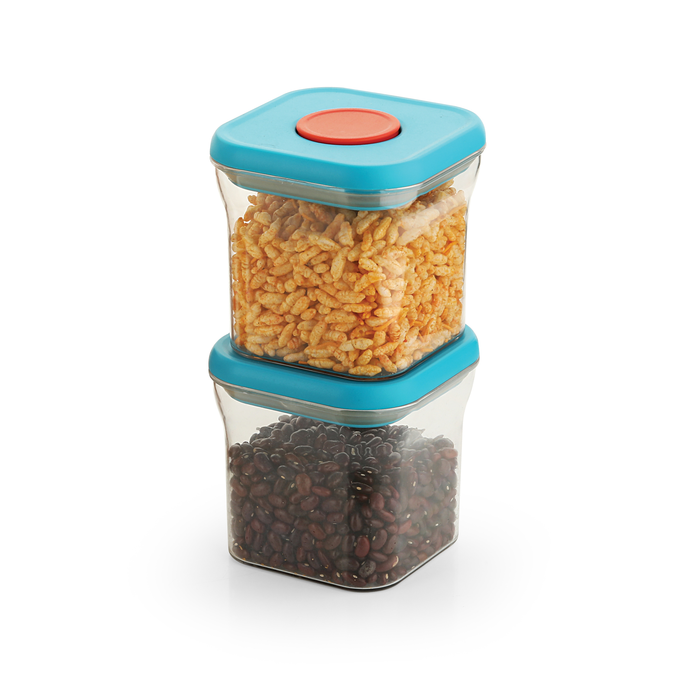 HAZEL Airtight Food Storage Containers with One-Touch Pop-Up Lid | Leakproof, Stackable Jar, 600 ML, Blue, Set of 2