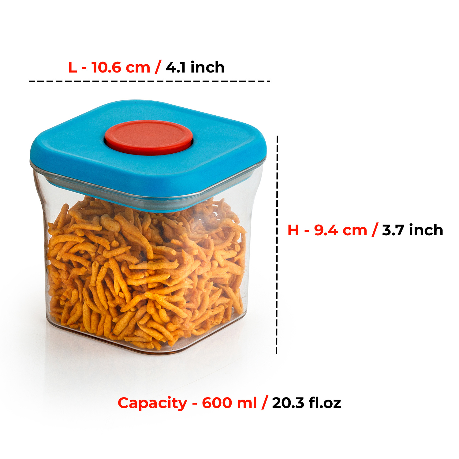HAZEL Airtight Food Storage Containers with One-Touch Pop-Up Lid | Leakproof, Stackable Jar, 600 ML, Blue, Set of 4