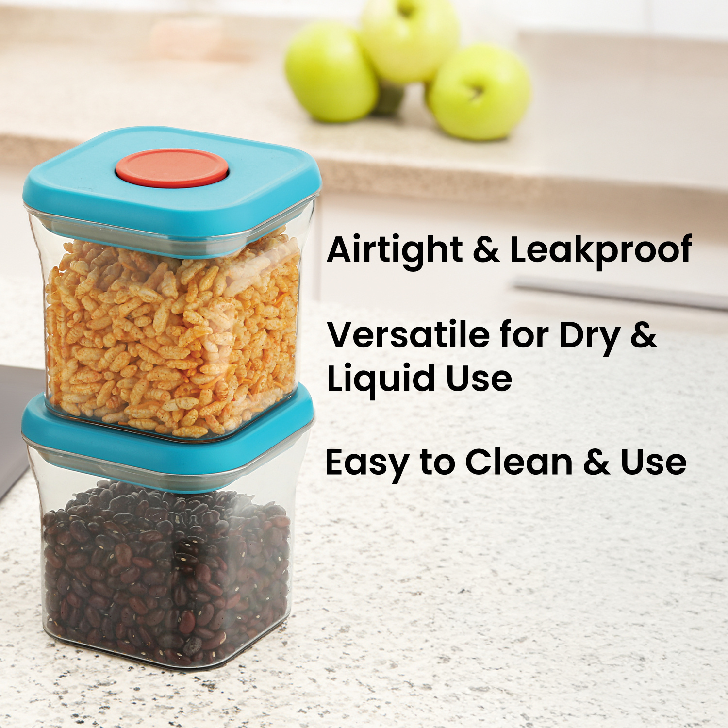 HAZEL Airtight Food Storage Containers with One-Touch Pop-Up Lid | Leakproof, Stackable Jar, 600 ML, Blue, Set of 4