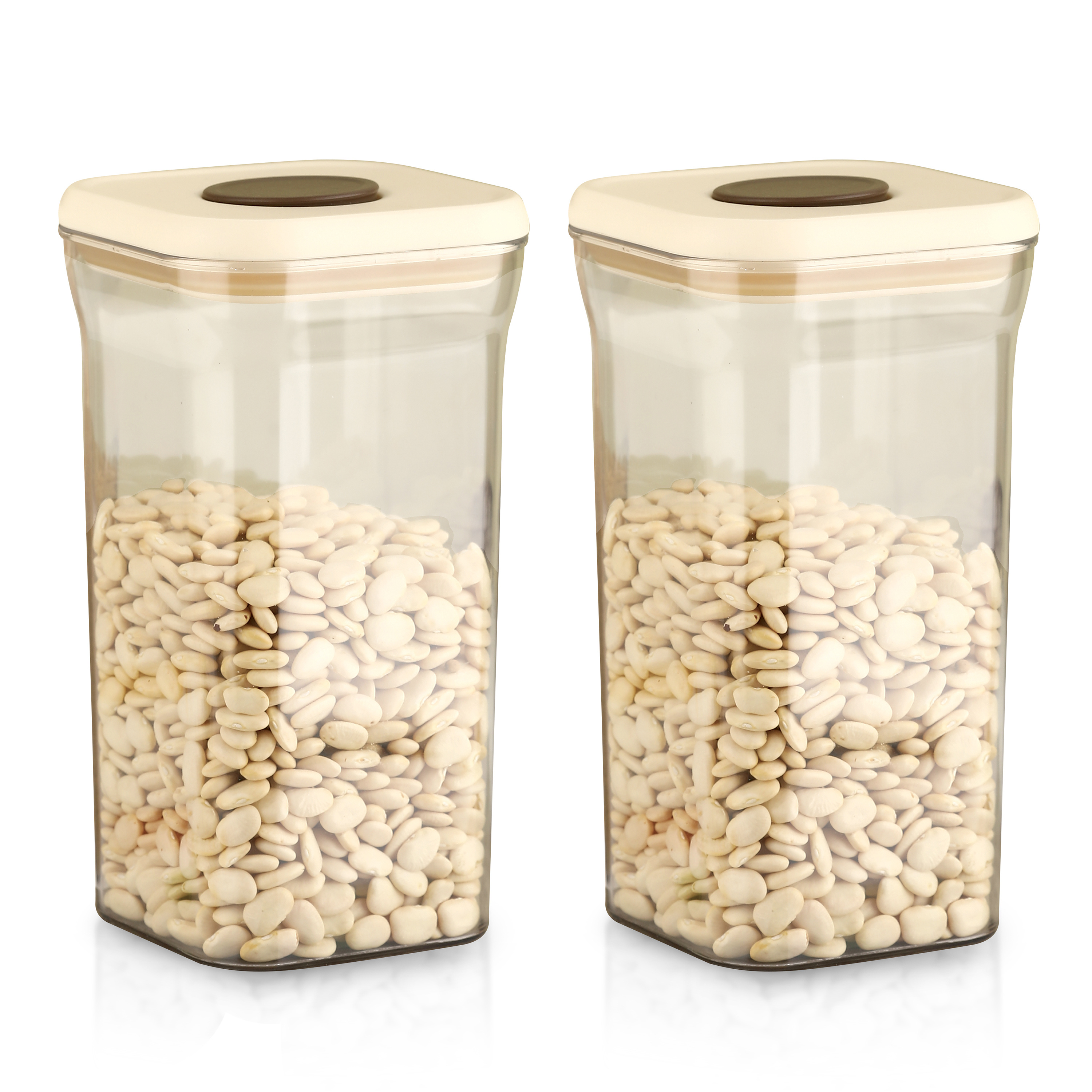 HAZEL Airtight Storage Containers with One-Touch Lid | Stackable Jars for Snacks, Pasta, Dal, 1300 ML, Cream, Set of 2