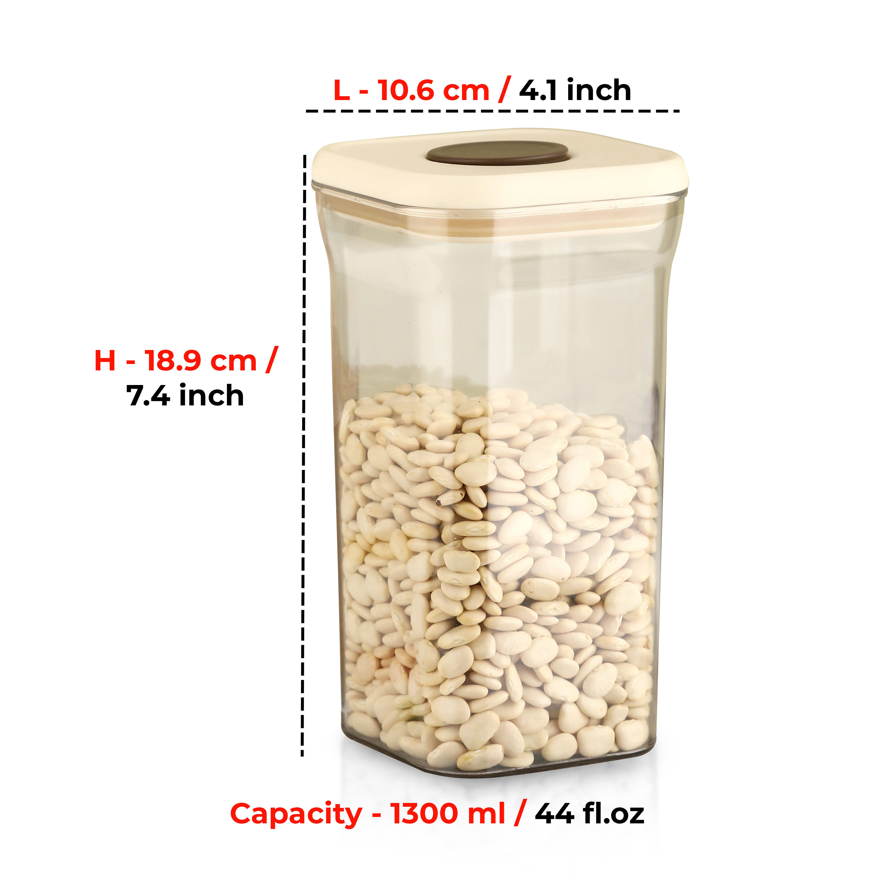 HAZEL Airtight Storage Containers with One-Touch Lid | Stackable Jars for Snacks, Pasta, Dal, 1300 ML, Cream, Set of 2