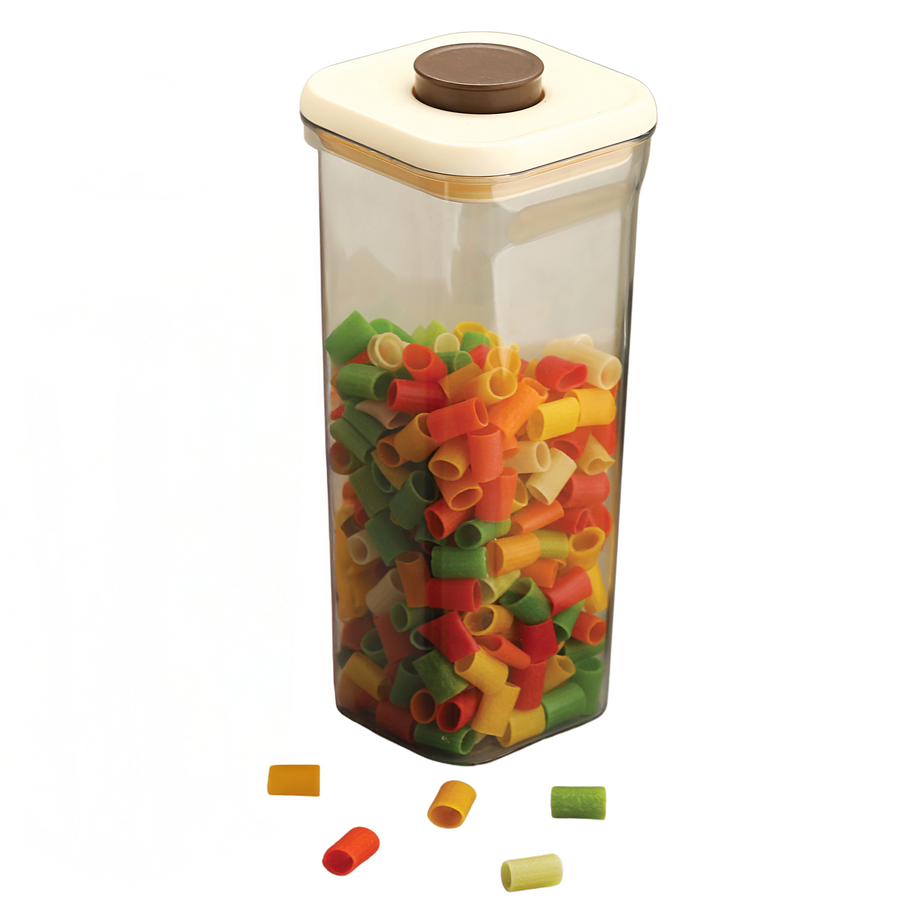 HAZEL Airtight Food Storage Container | Plastic Kitchen Jar for Pulses, Grains, Cereal, Snacks, 1600 ML, Cream