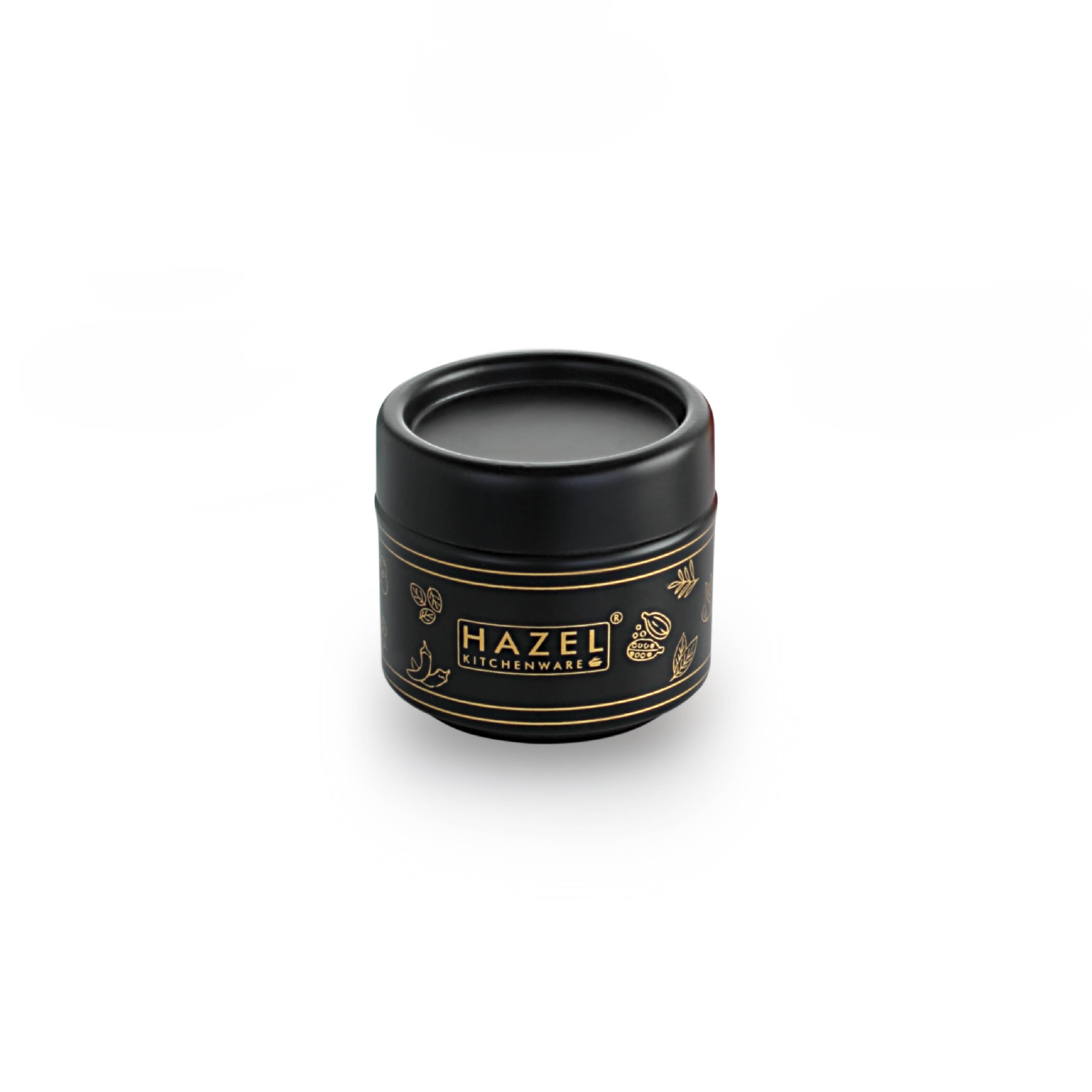 HAZEL Masala Container Set with Spoon | Airtight GI Steel Spice Box for Kitchen Storage,Black