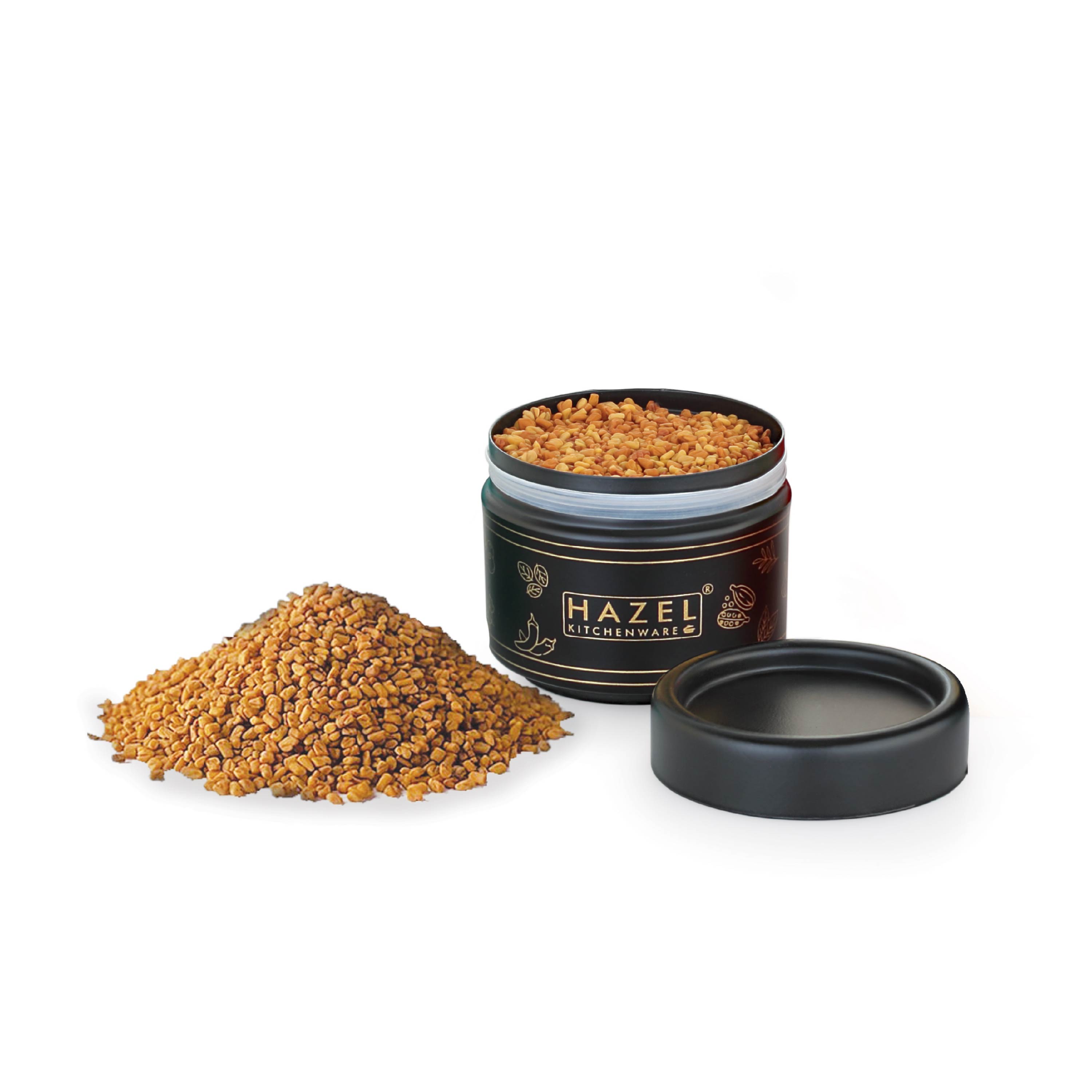 HAZEL Masala Container Set with Spoon | Airtight GI Steel Spice Box for Kitchen Storage,Black