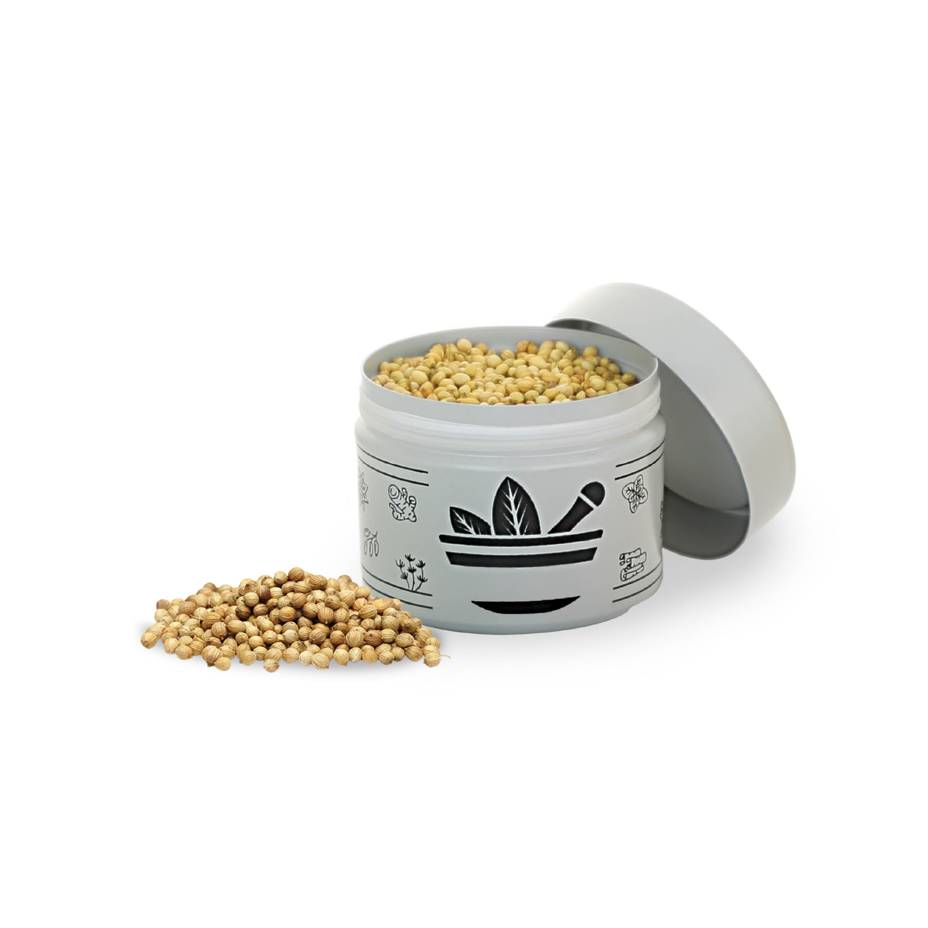 HAZEL Masala Container Set with Spoon | Airtight GI Steel Spice Box for Kitchen Storage, Grey