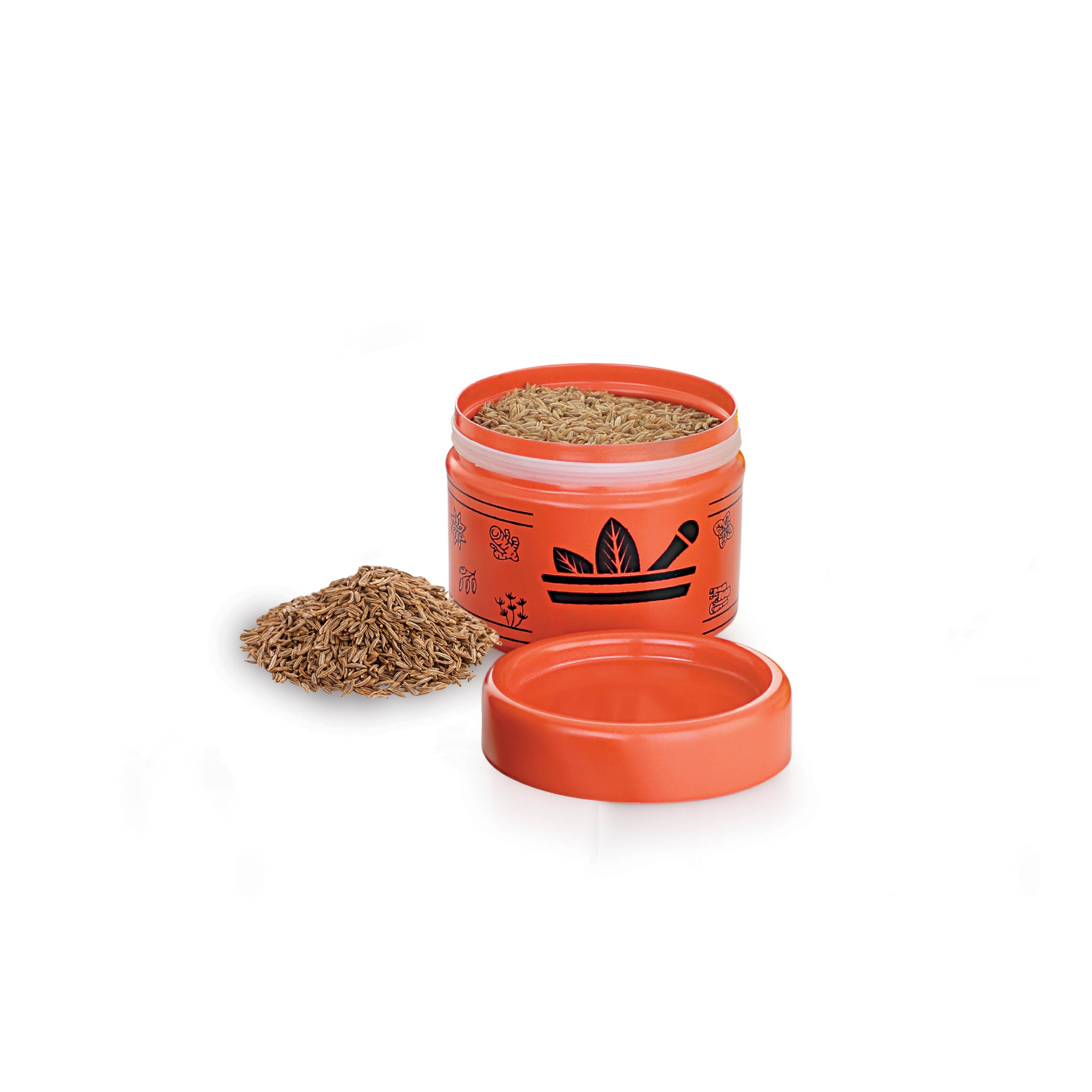 HAZEL Masala Container Set with Spoon | Airtight GI Steel Spice Box for Kitchen Storage, Orange