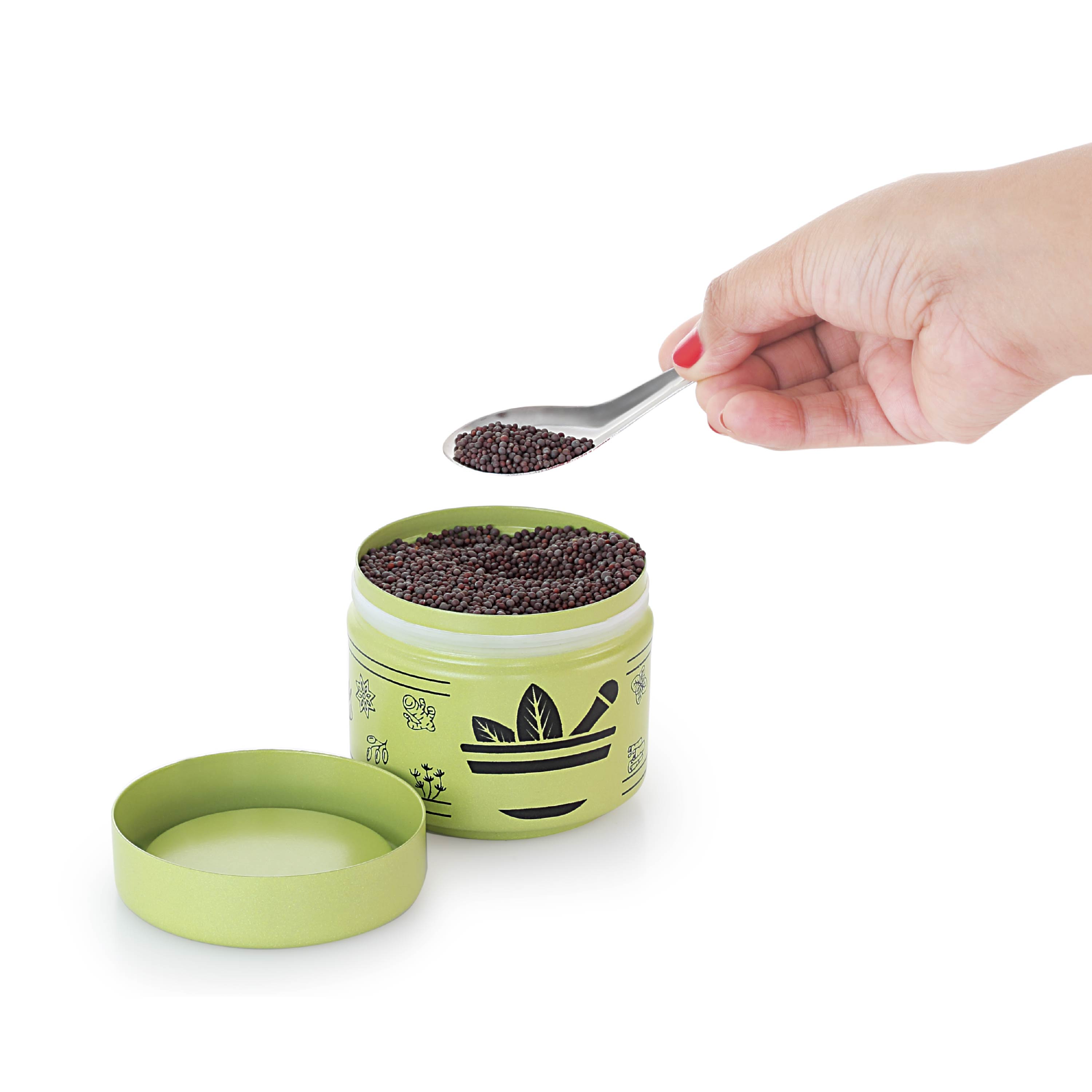 HAZEL Masala Container Set with Spoon | Airtight GI Steel Spice Box for Kitchen Storage, Light Green