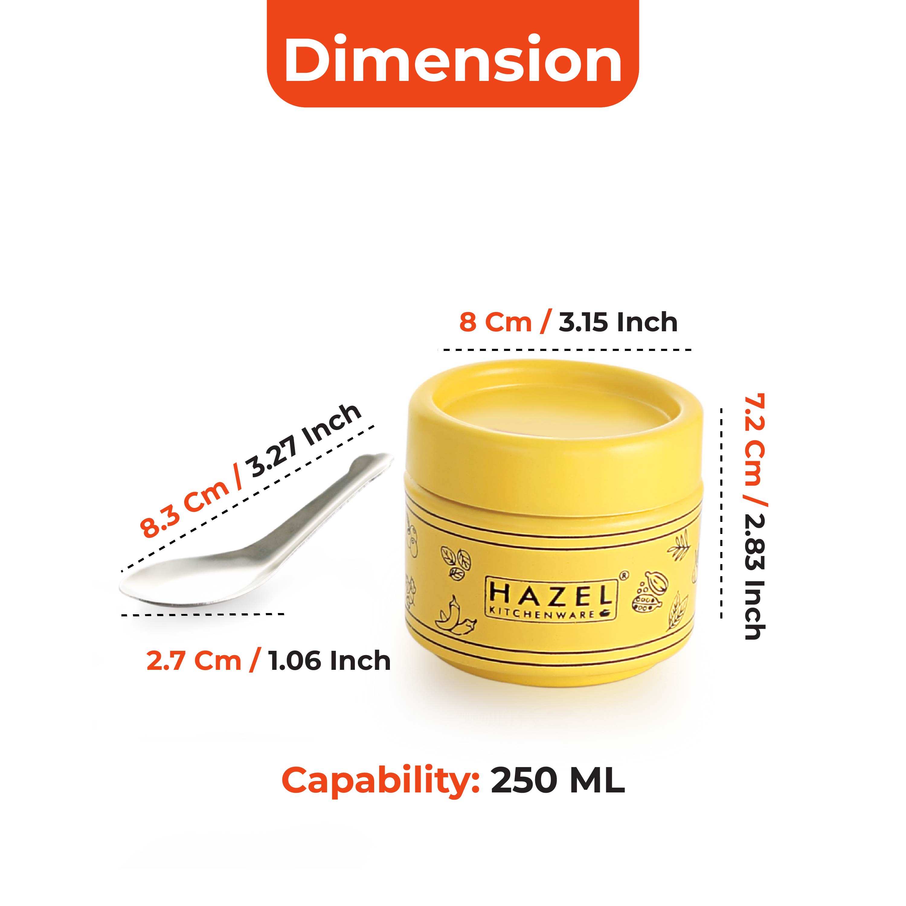 HAZEL Masala Container Set with Spoon | Airtight GI Steel Spice Box for Kitchen Storage, Yellow